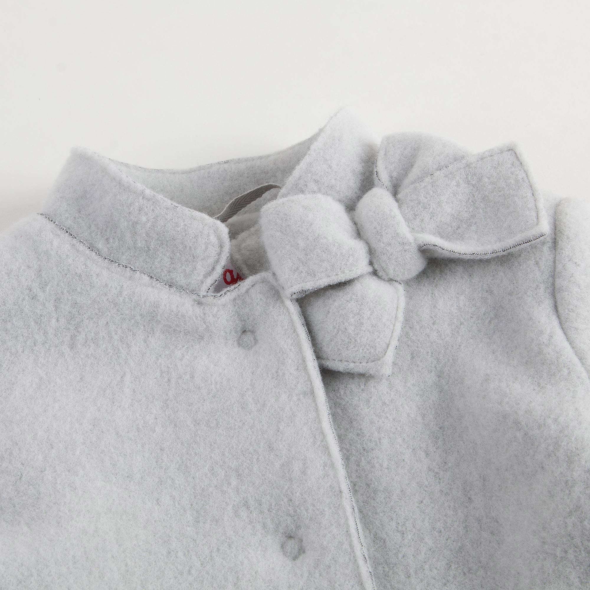 Girls Grey Bow Trims Collar Wool Coat