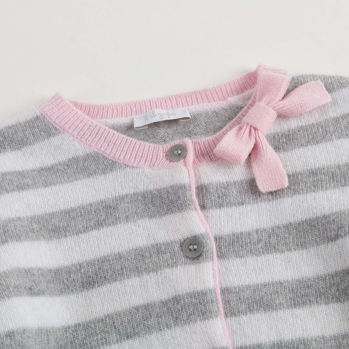 Gilet à rayures gris et blanc lait pour bébé fille