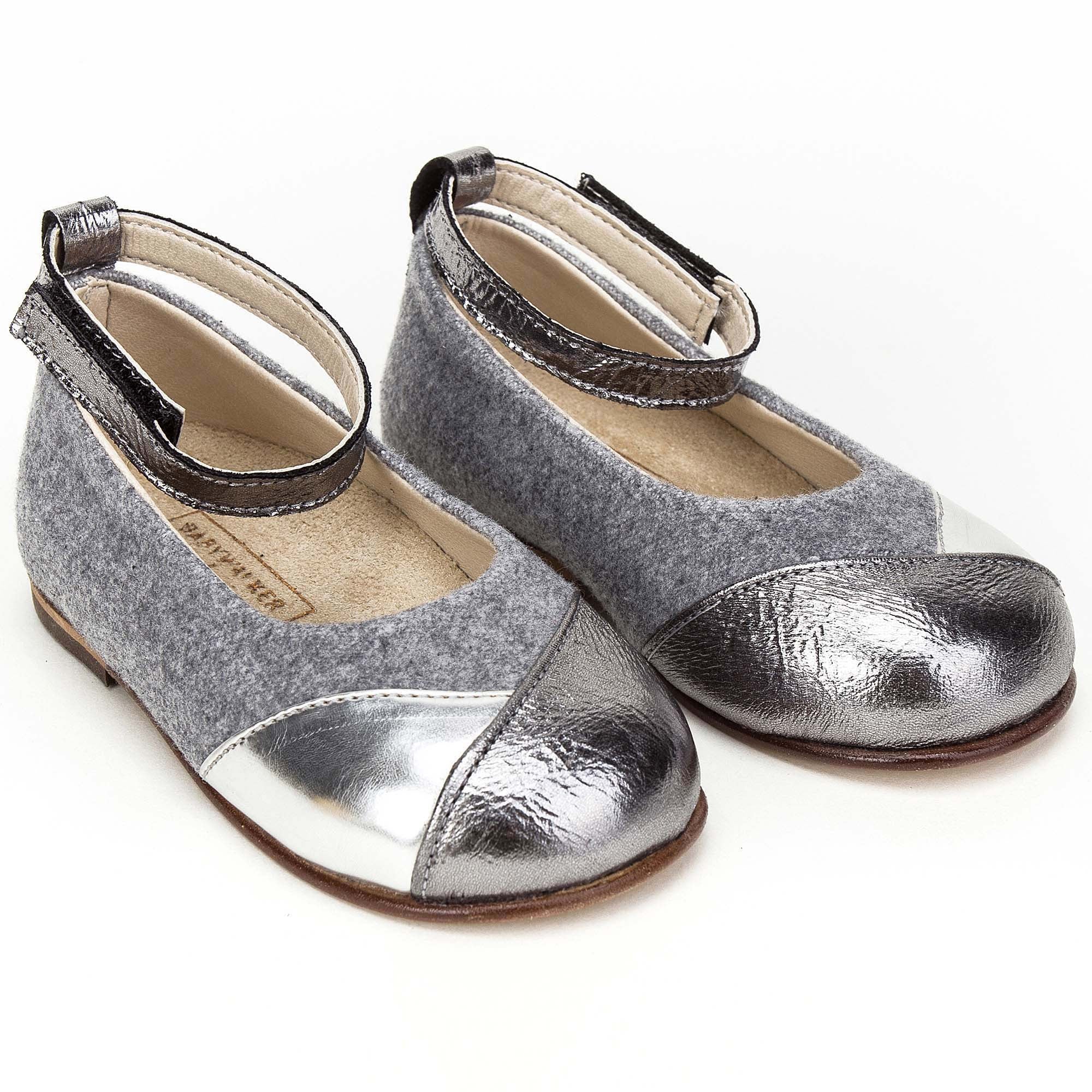 Girls Grey & Silver Suede Velcro Shoes