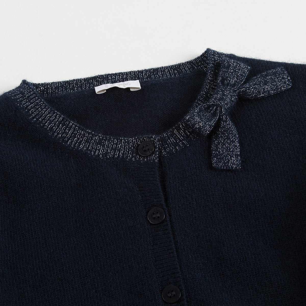 Gilet en laine bleu marine pour filles avec nœuds décoratifs argentés