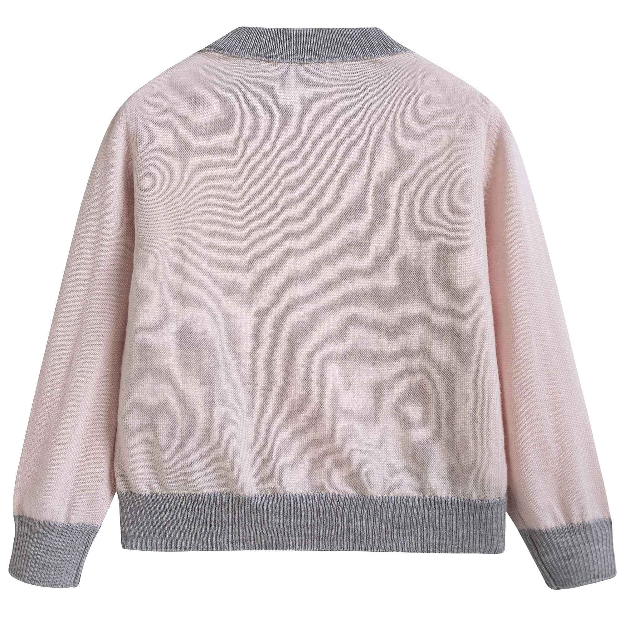 Baby Girls Pink Down Padded Cardigan With Grey Trim