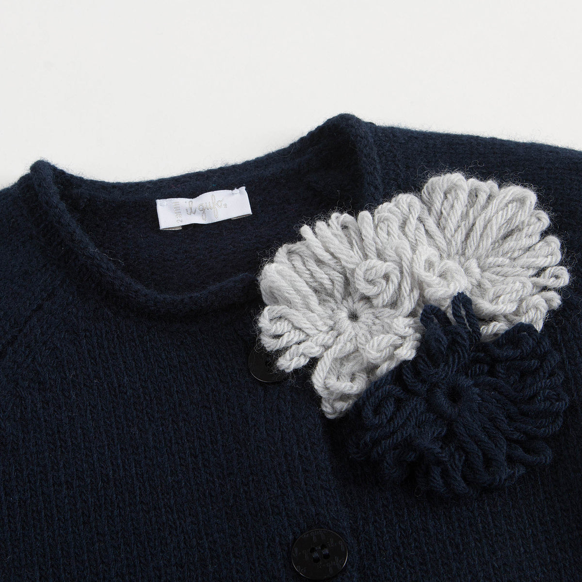 Cardigan en Laine Bleu Marine pour Fille avec Appliques Fleurs