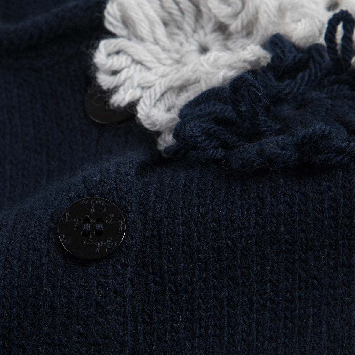 Cardigan en Laine Bleu Marine pour Fille avec Appliques Fleurs