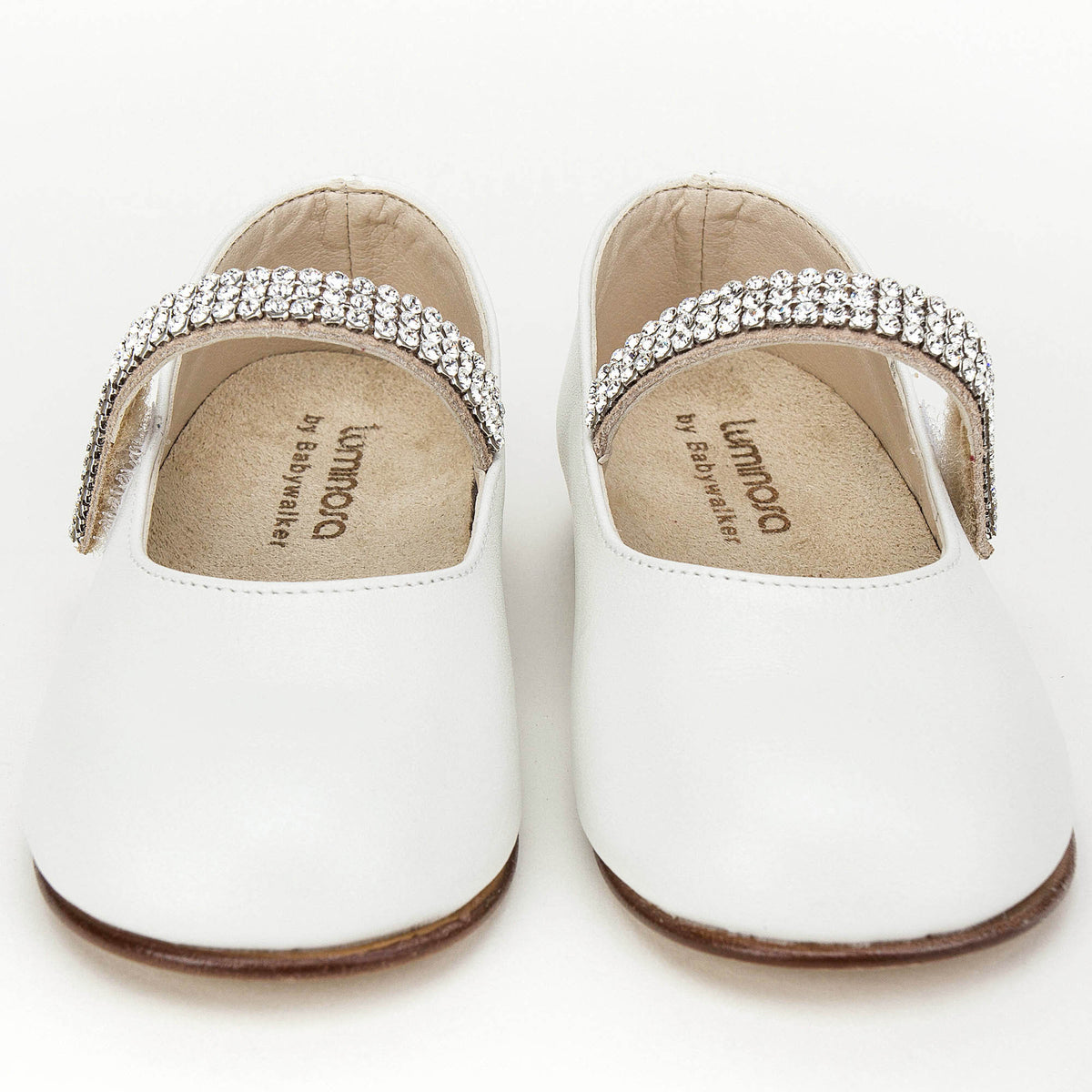 Chaussures en cuir ivoire pour filles avec liserés de diamants blancs