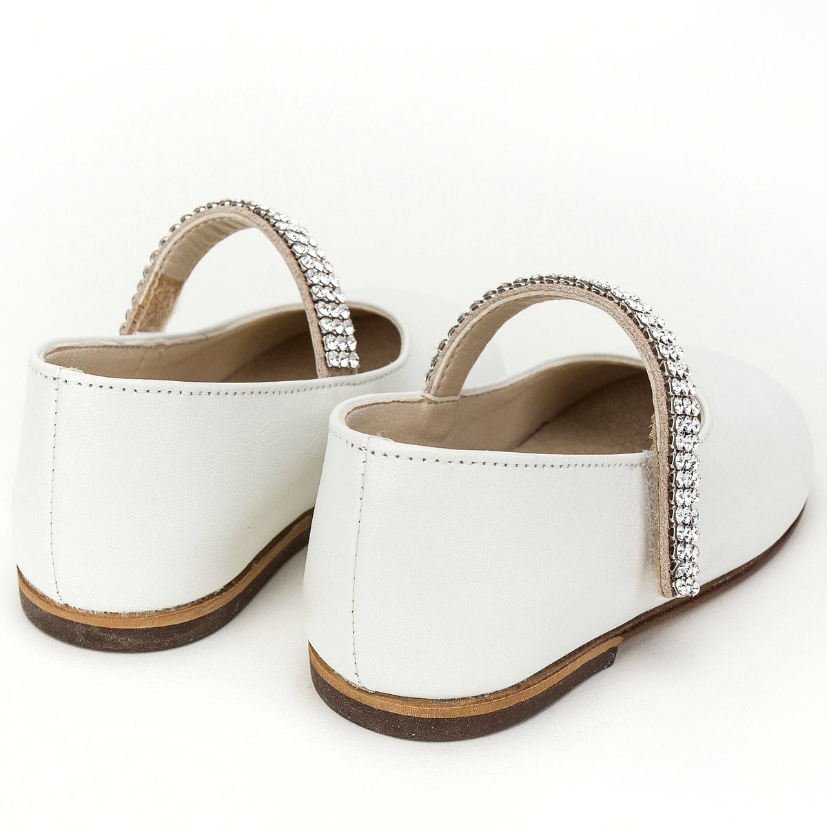 Chaussures en cuir ivoire pour filles avec liserés de diamants blancs