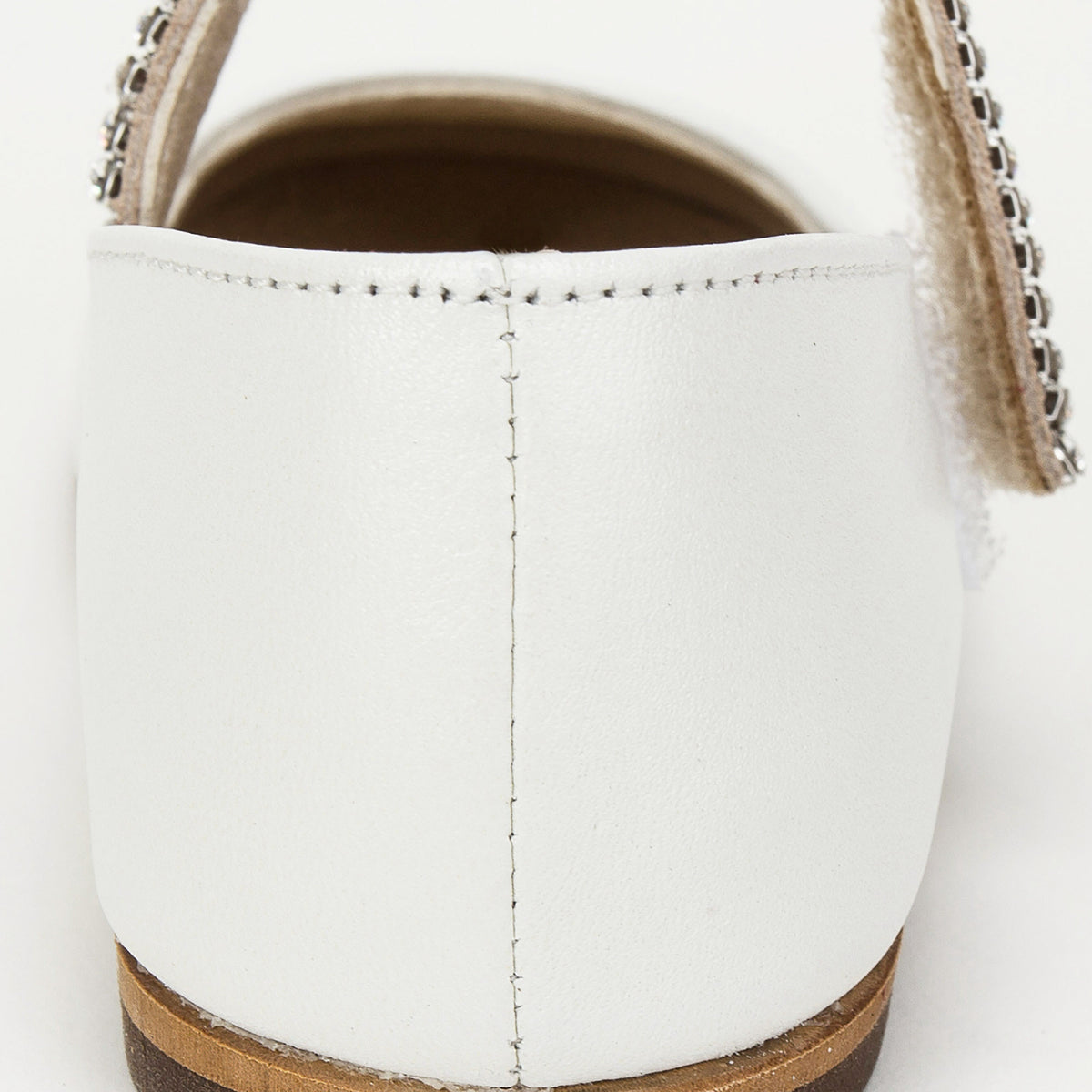 Chaussures en cuir ivoire pour filles avec liserés de diamants blancs