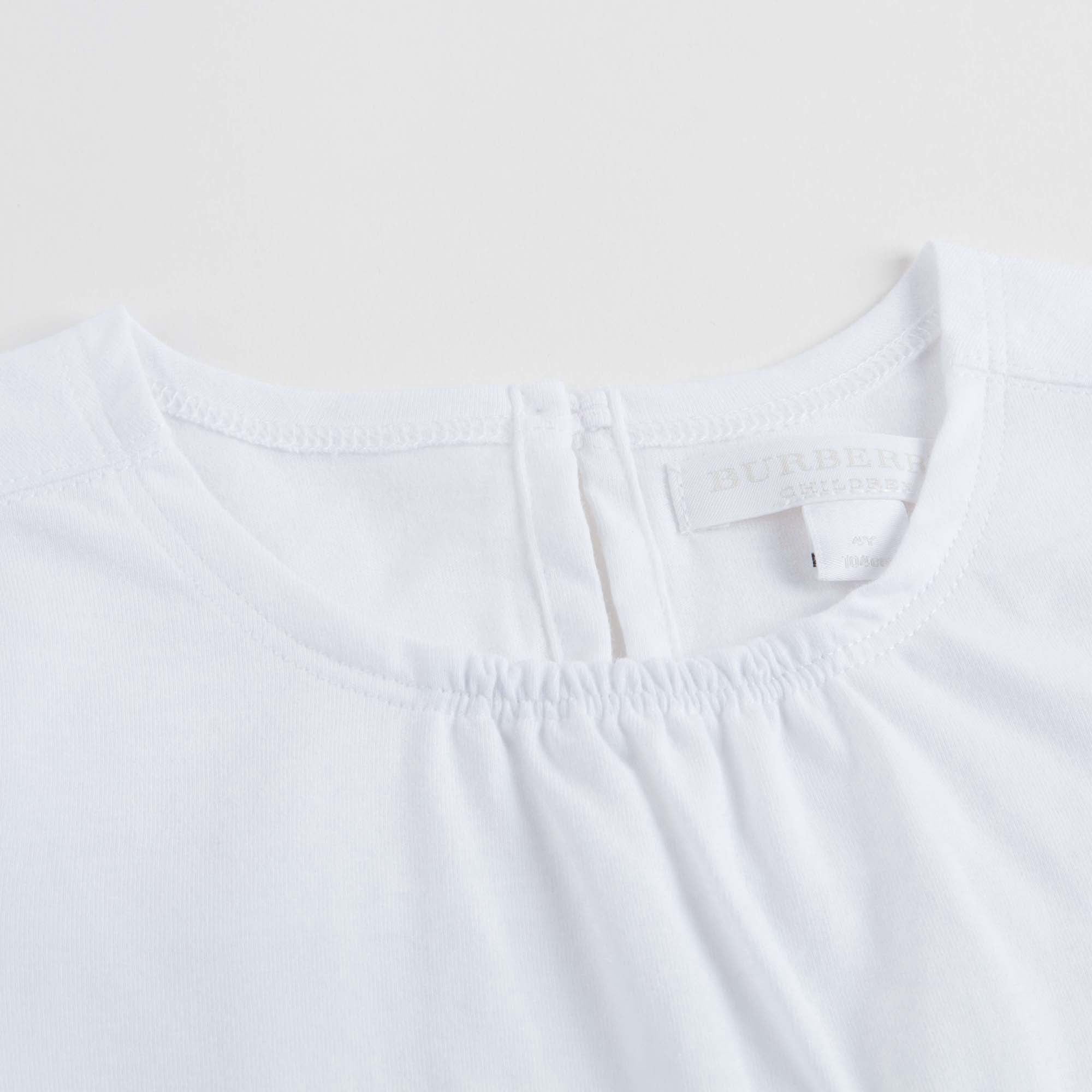 Girls White Pleat and Check Detail Cotton T-shirt
