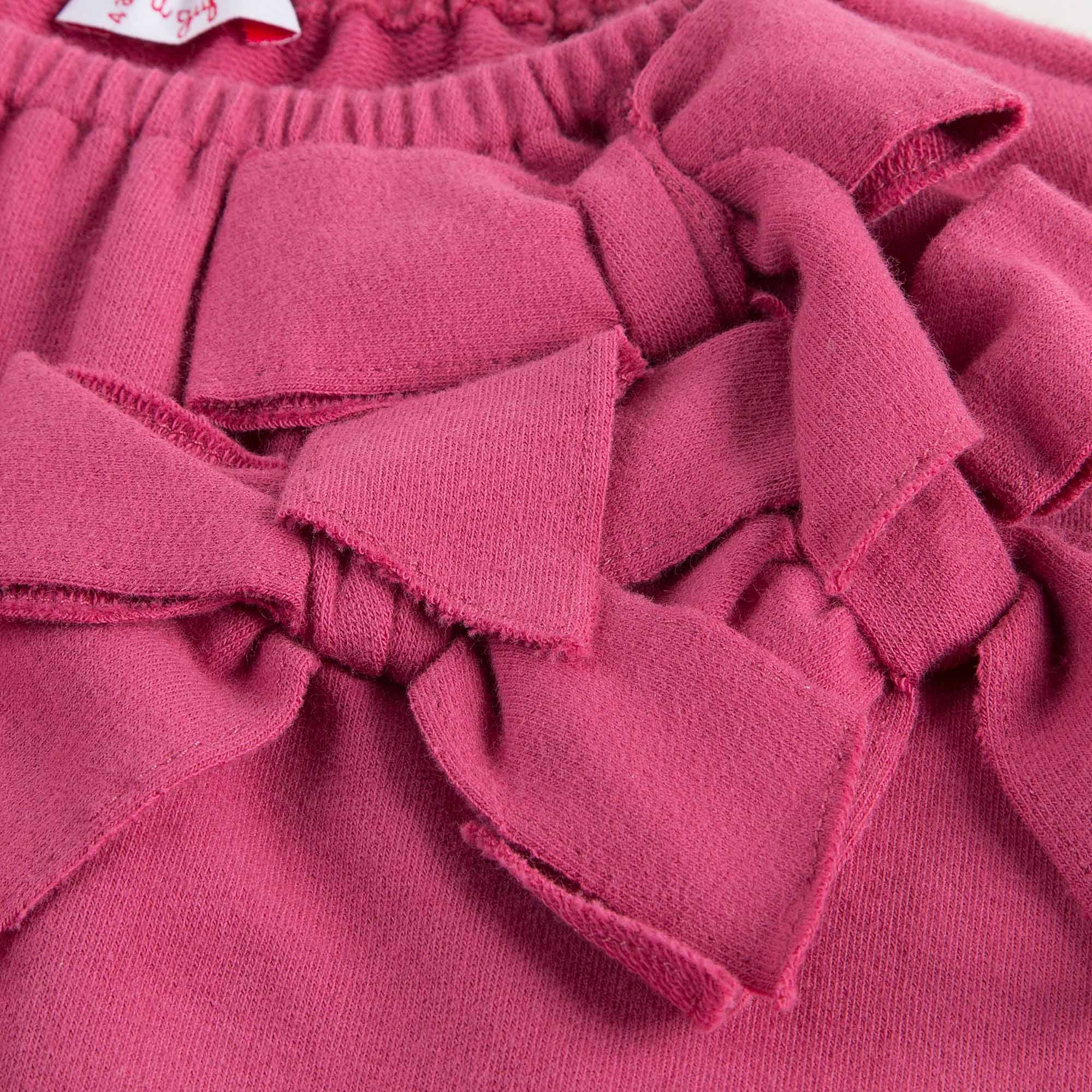 Girls Orchid Pink Bow Trims Dress With Rib Collar