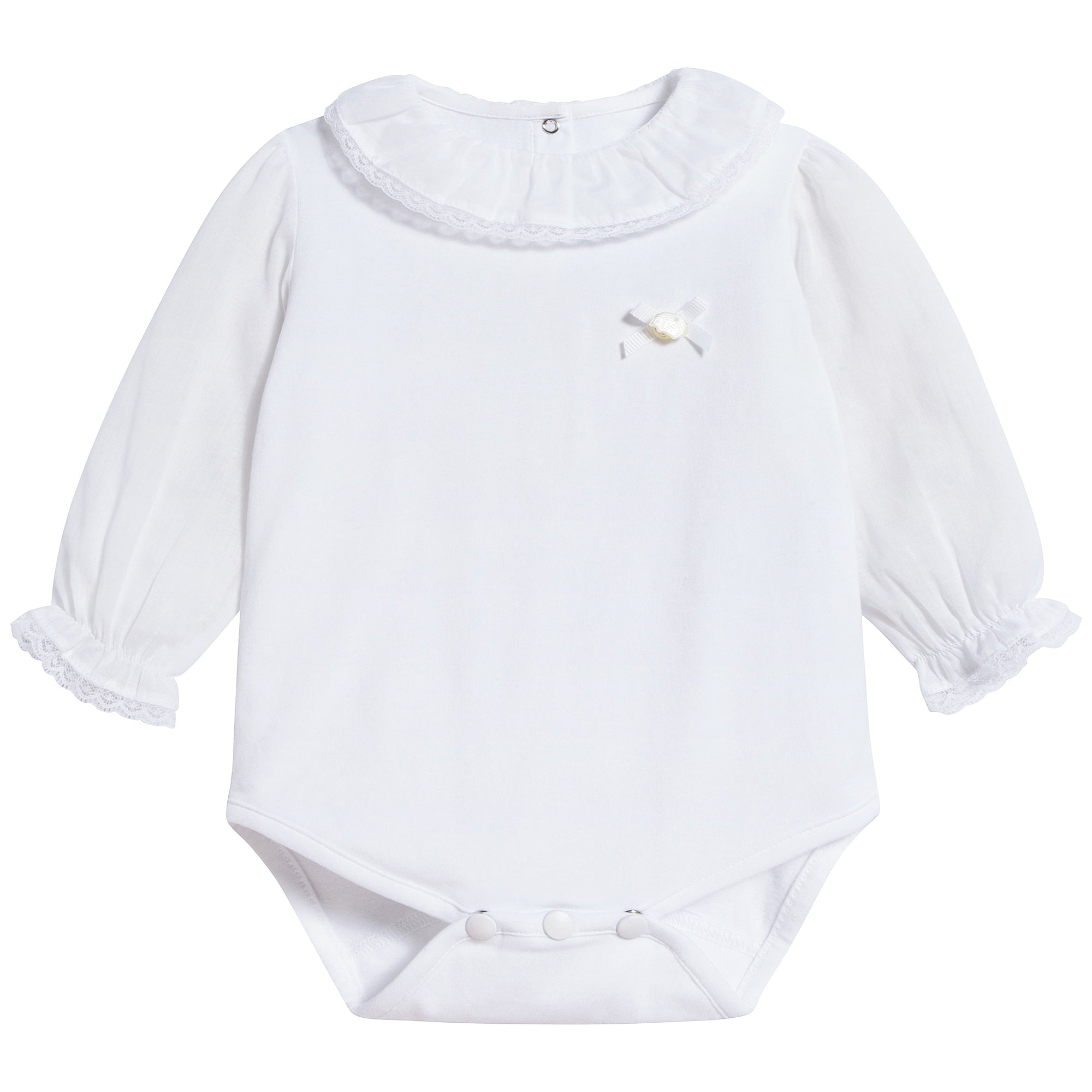 Baby Girls White Cotton Babysuit