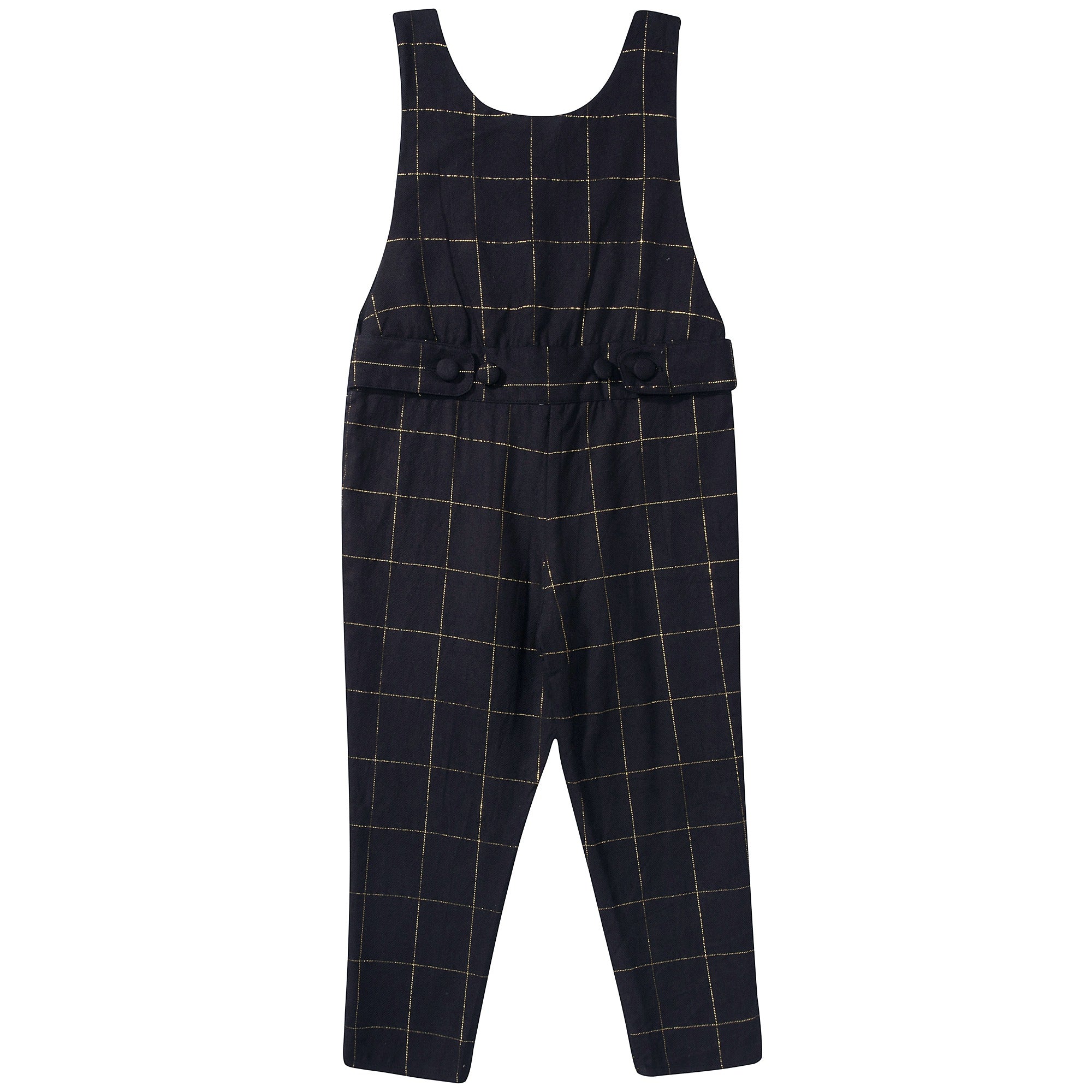 Girls Black Big check gold Overall Trousers