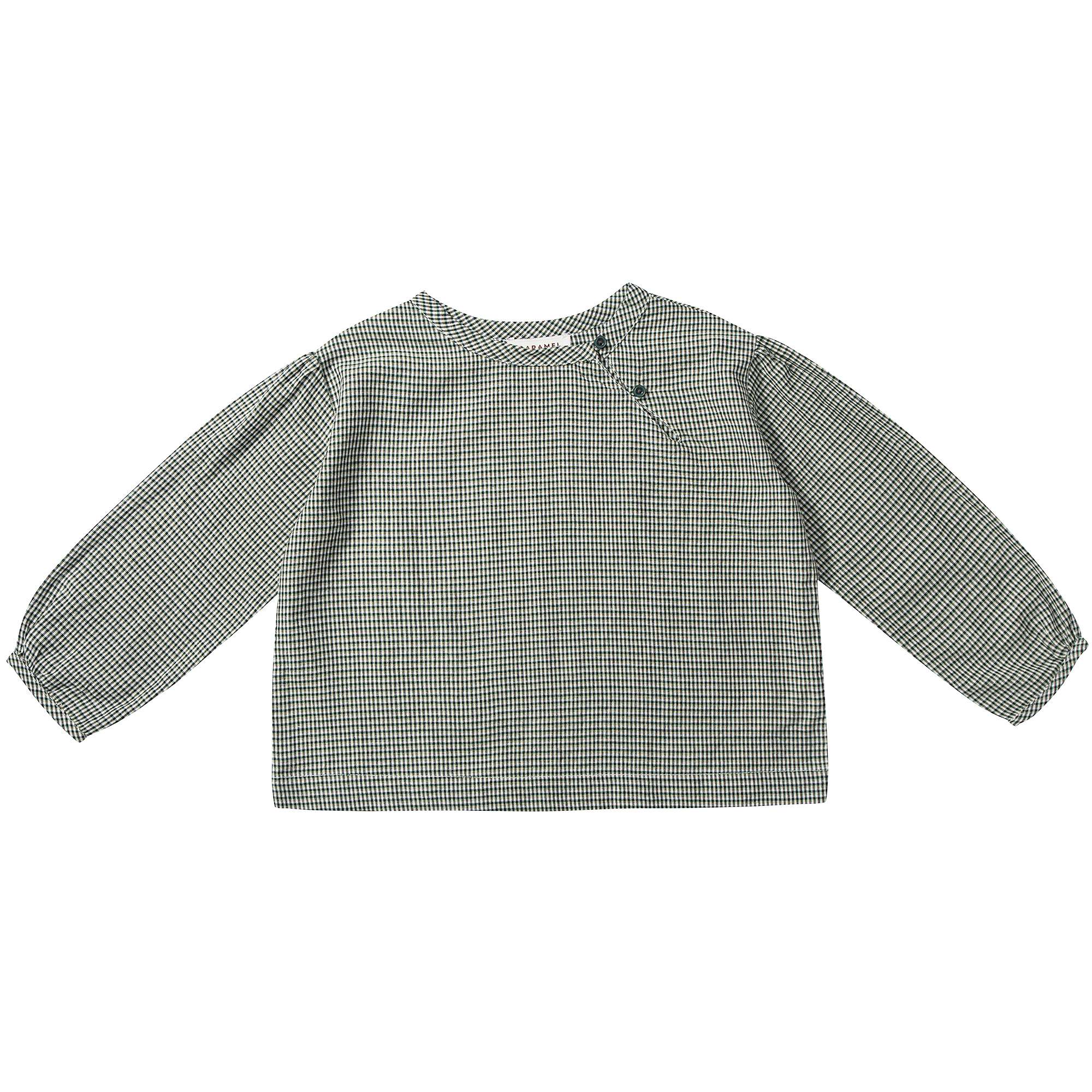 Girls Green Micro Check Cotton Bluose