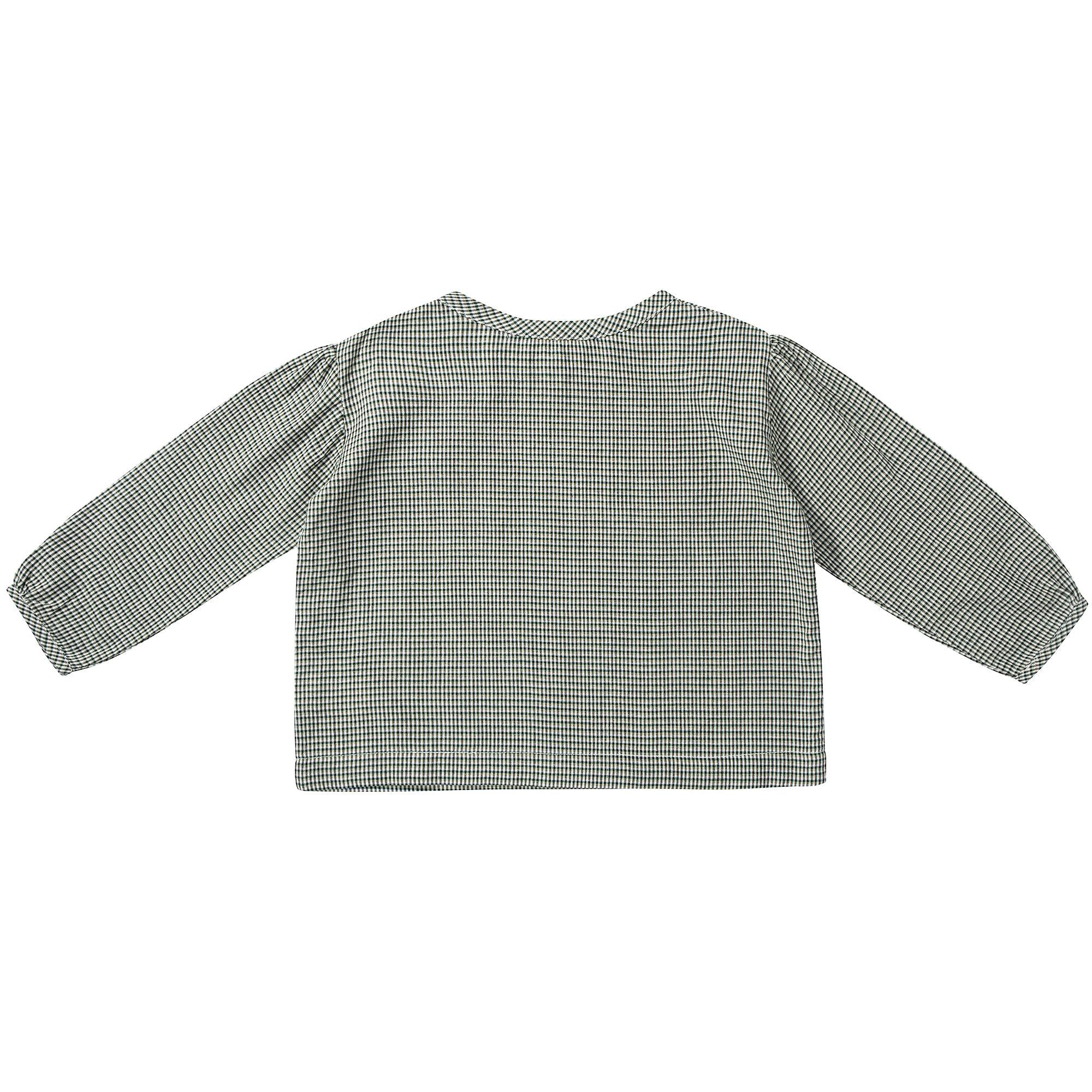 Girls Green Micro Check Cotton Bluose