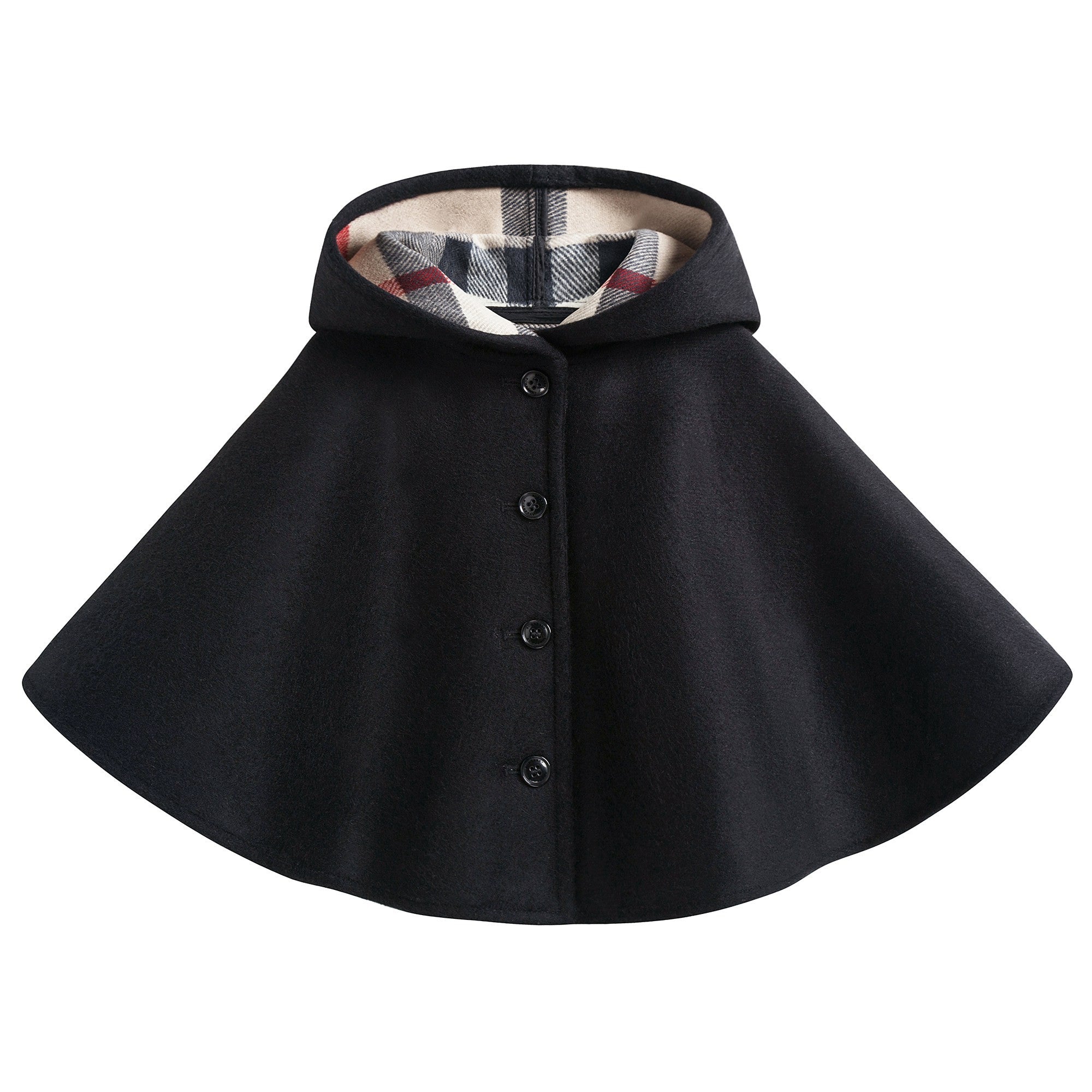 Girls Black Hooded Wool Cape