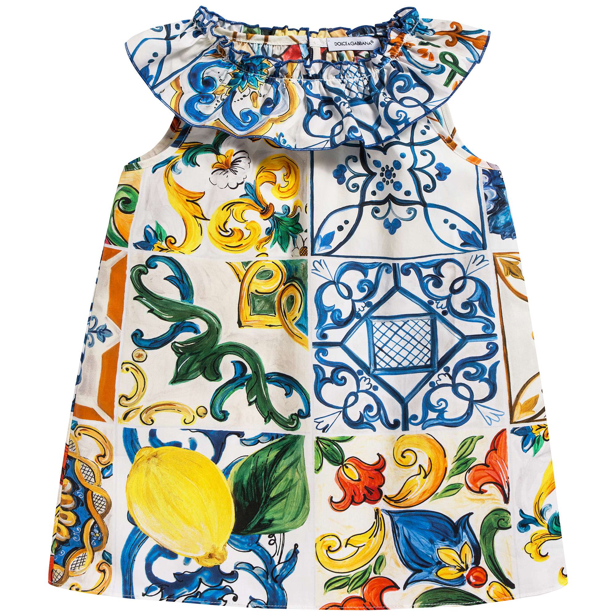Baby Girls White Printed Cotton Short Dress