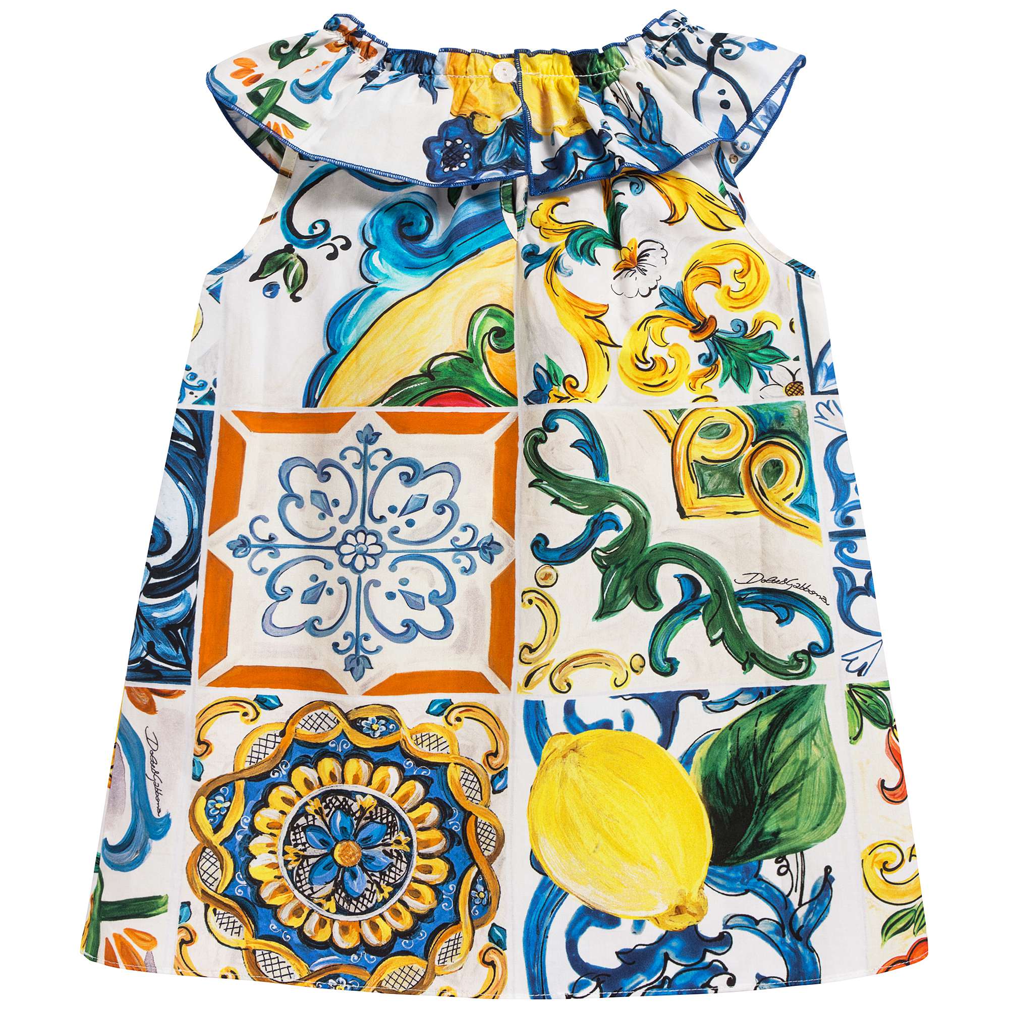Baby Girls White Printed Cotton Short Dress