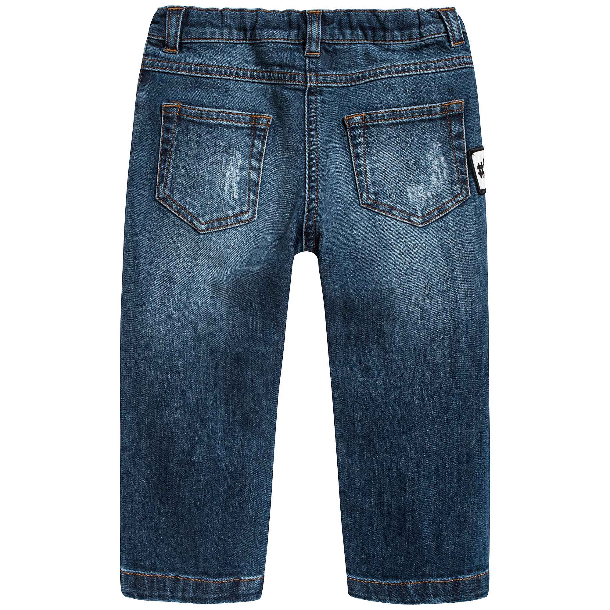Baby Girls Dark Blue Rose Embroidered Denim Trousers