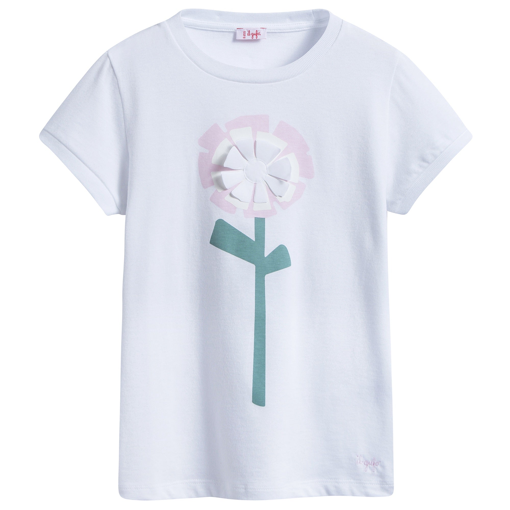 Girls White "Light Pink Flower" Cotton T-shirt