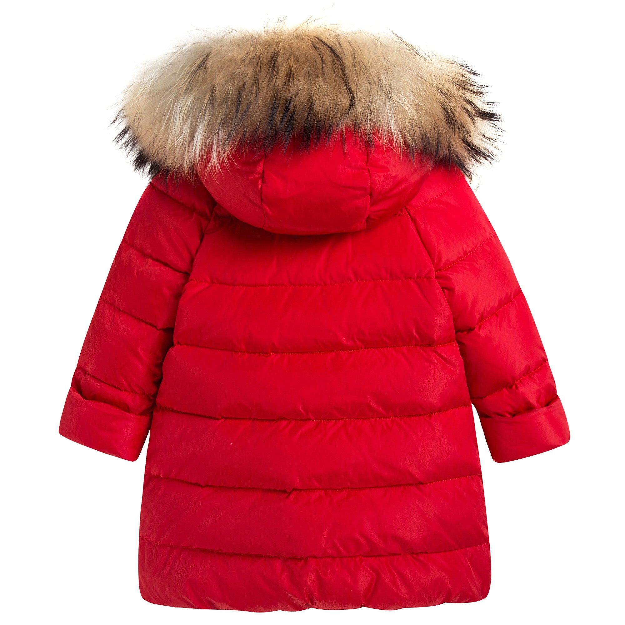 Girls Red Down Padded Coat With Fur