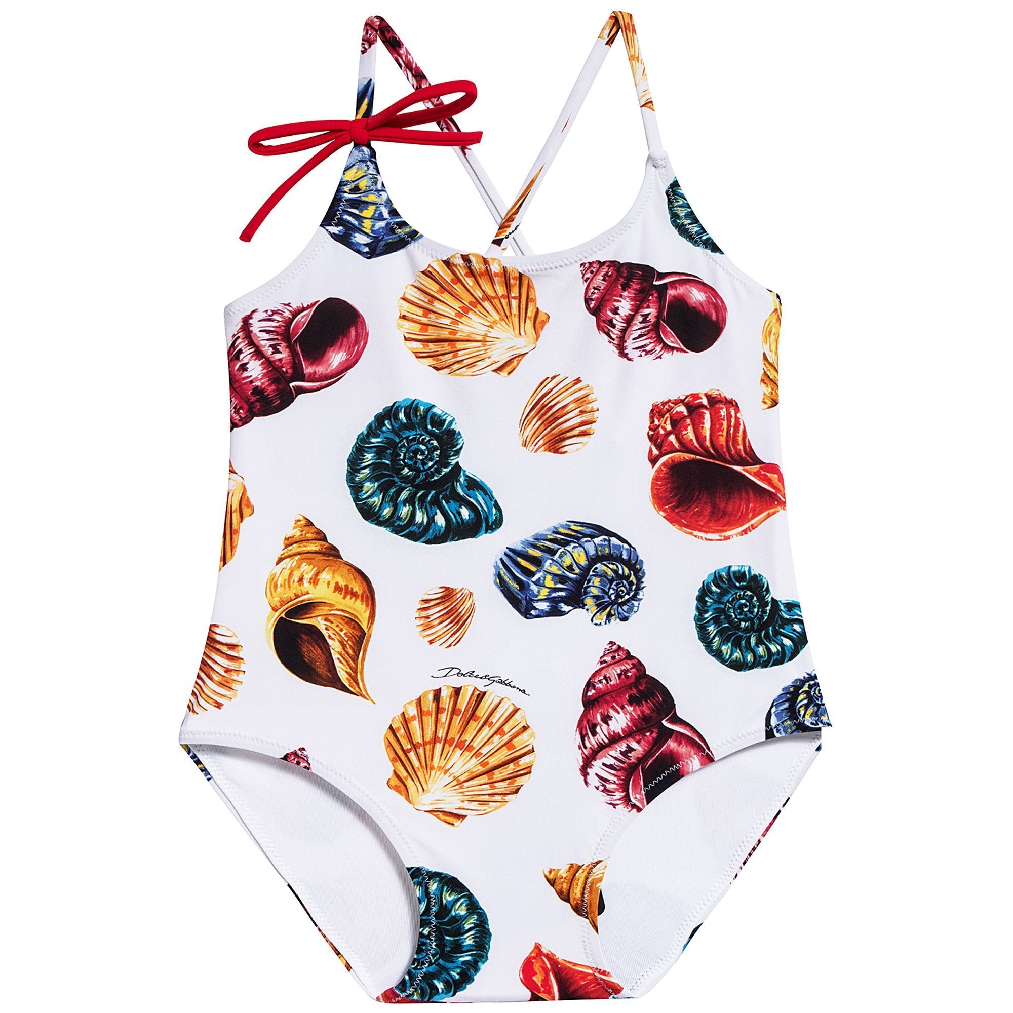 Girls White Printed Swimwear