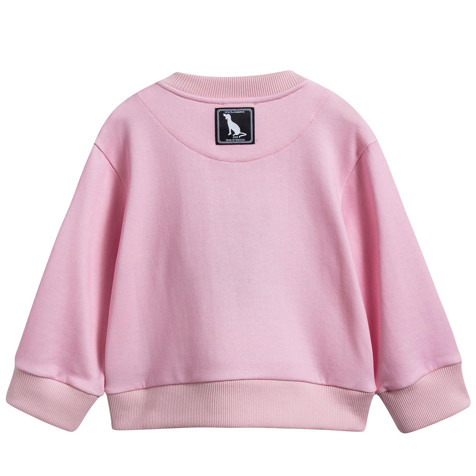 Girls Pink Dog Face Cotton Sweatshirt