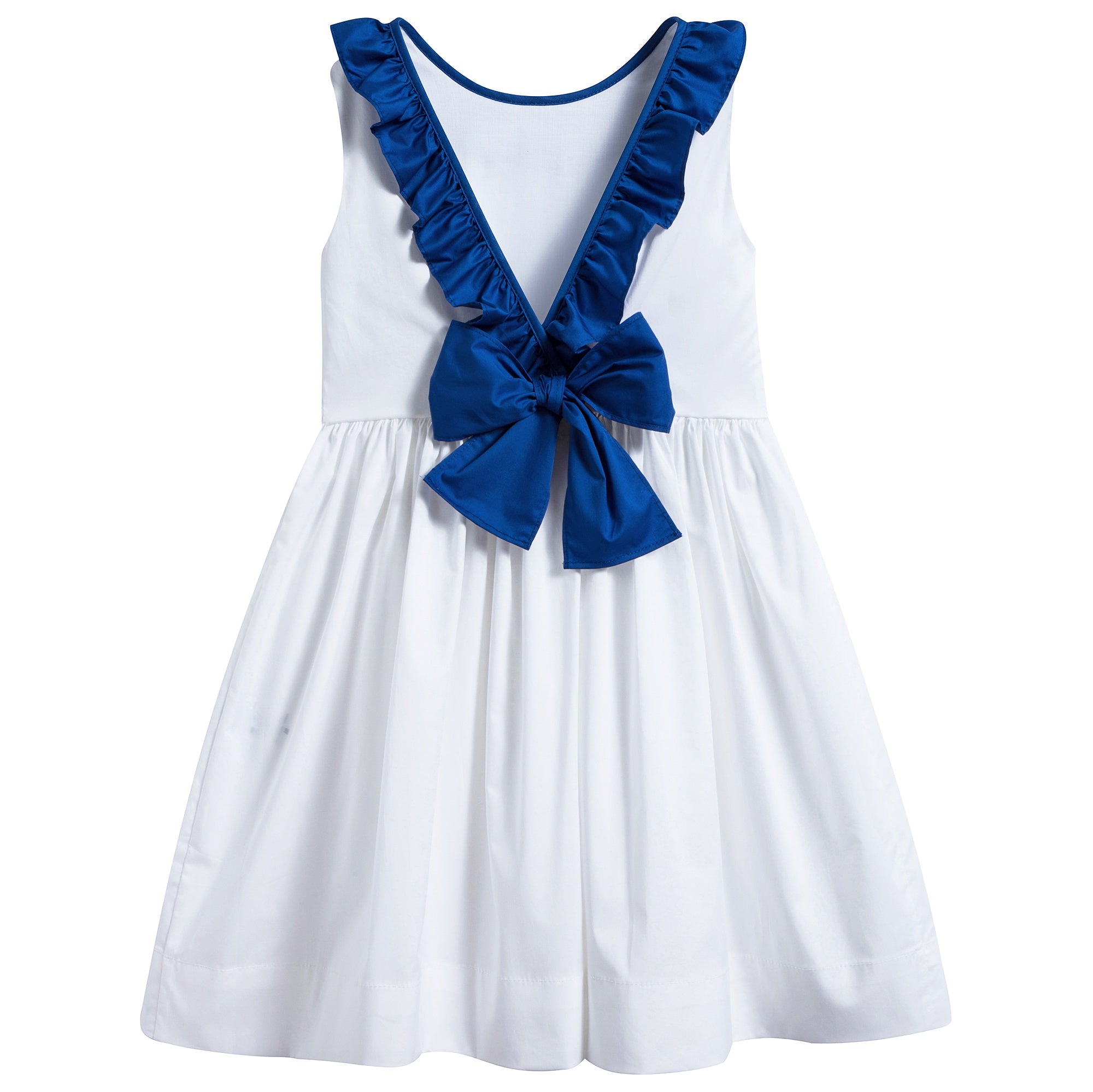 Girls White & Bluette Broom Cotton Sleeveless Dress