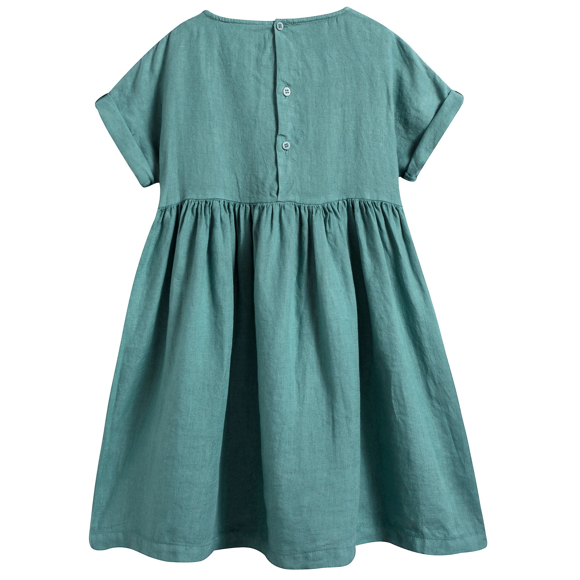 Girls White Sage Green Linen Dress