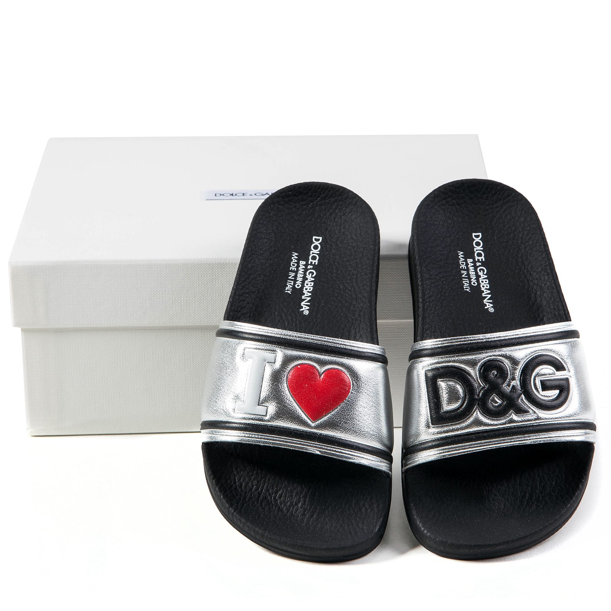 Girls & Boys Black Silver Logo Slippers