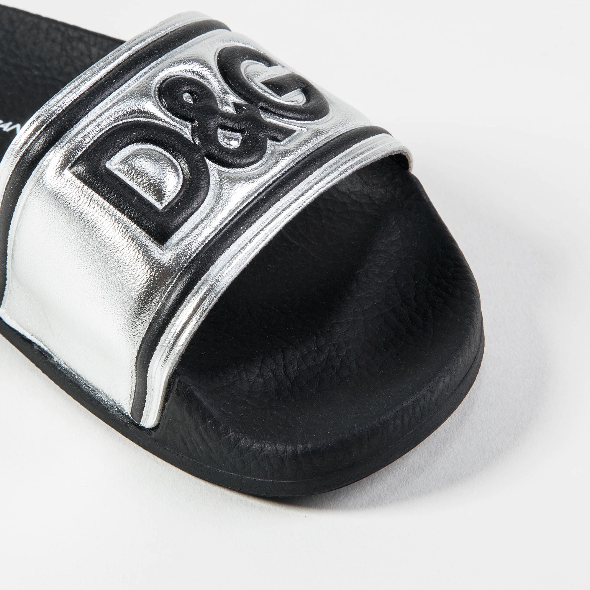 Girls & Boys Black Silver Logo Slippers