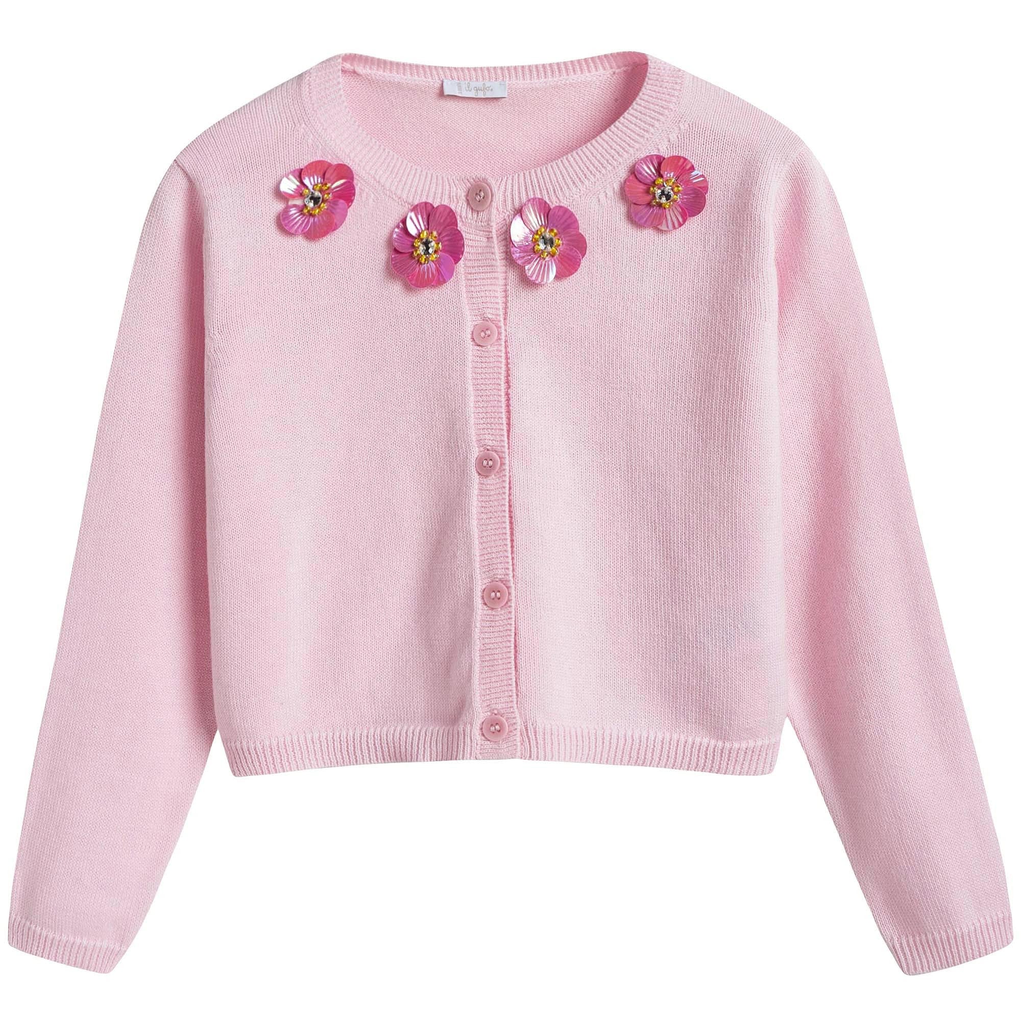 Girls Pink Cotton Cardigan With Flowers