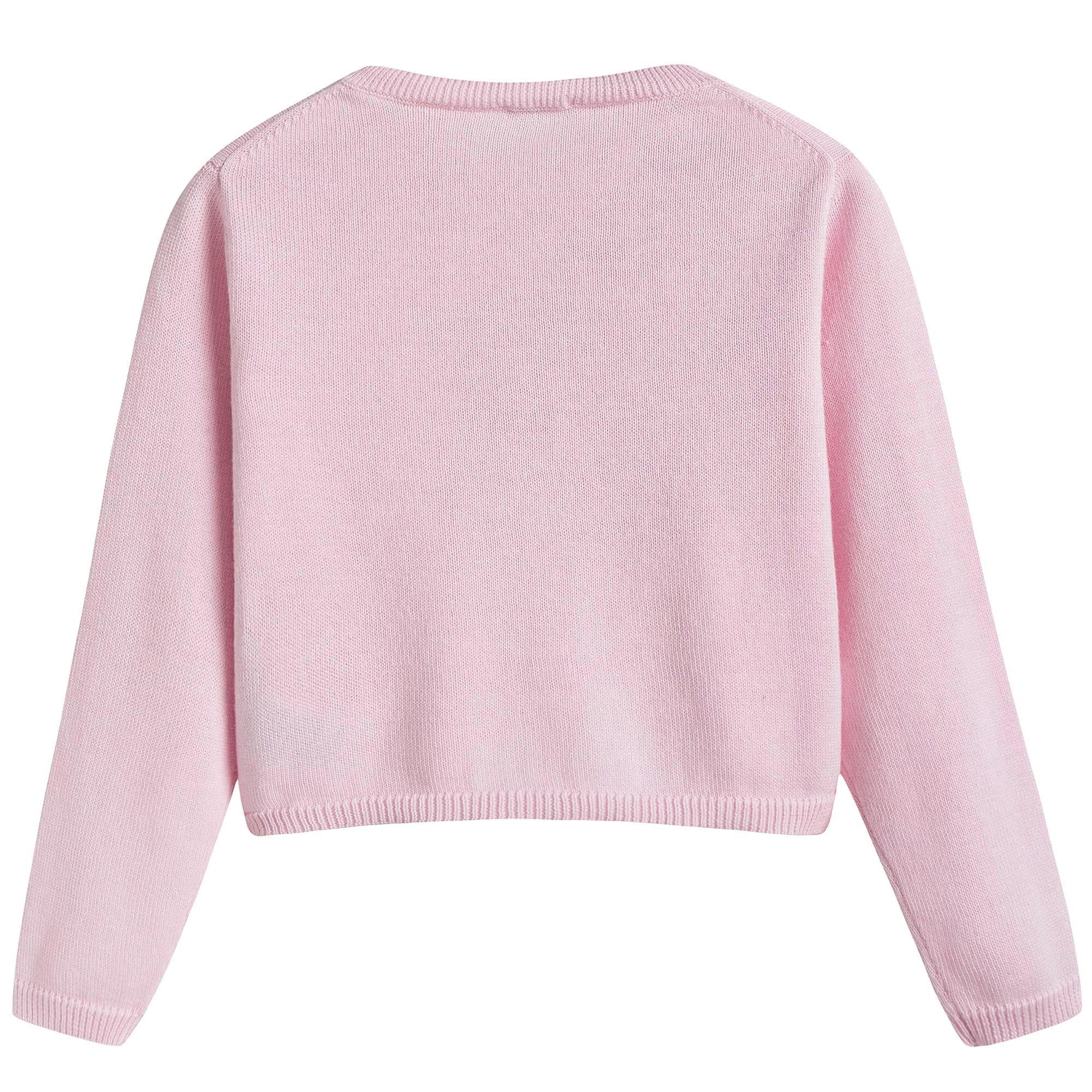 Girls Pink Cotton Cardigan With Flowers