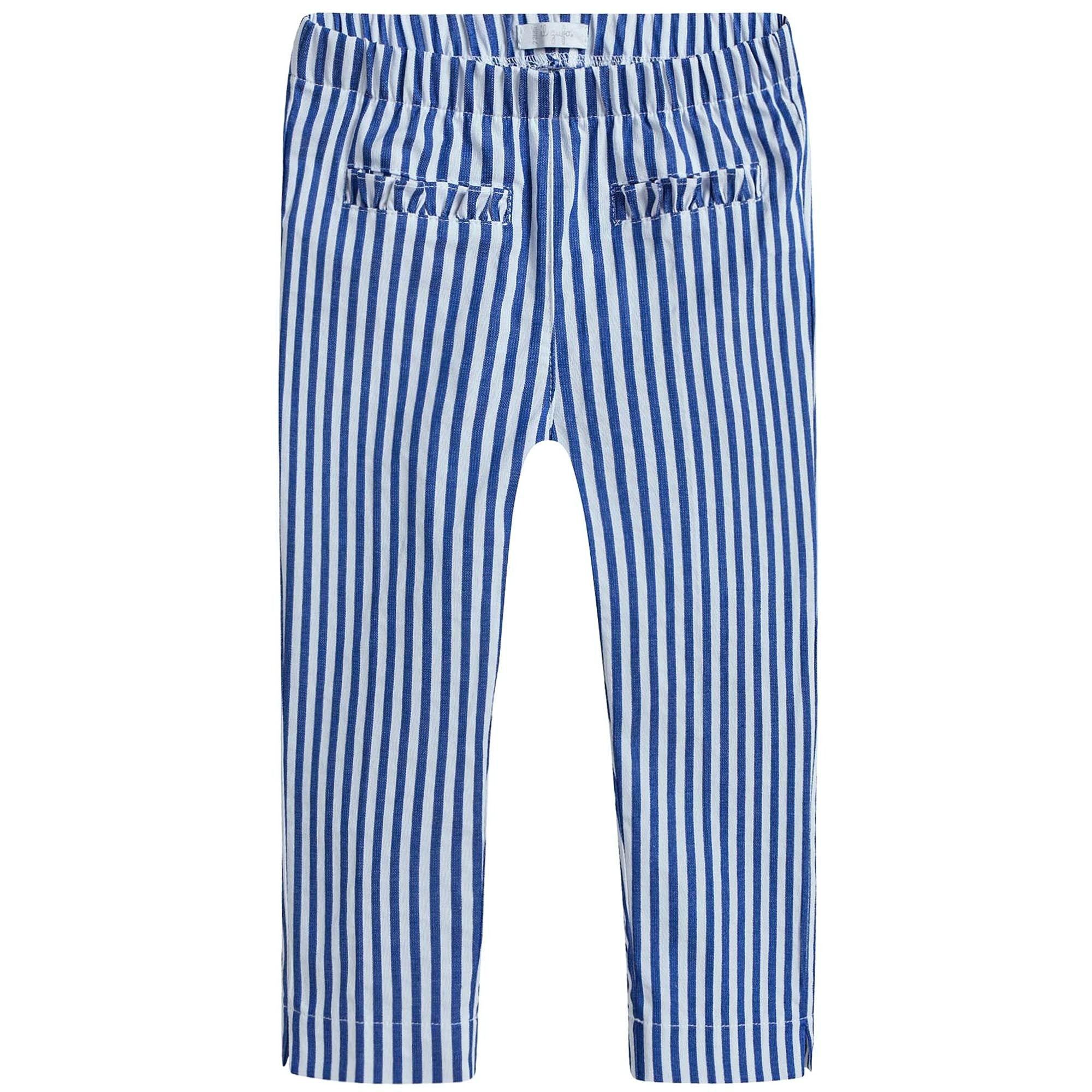 Girls Blue & White Striped Capri Pants