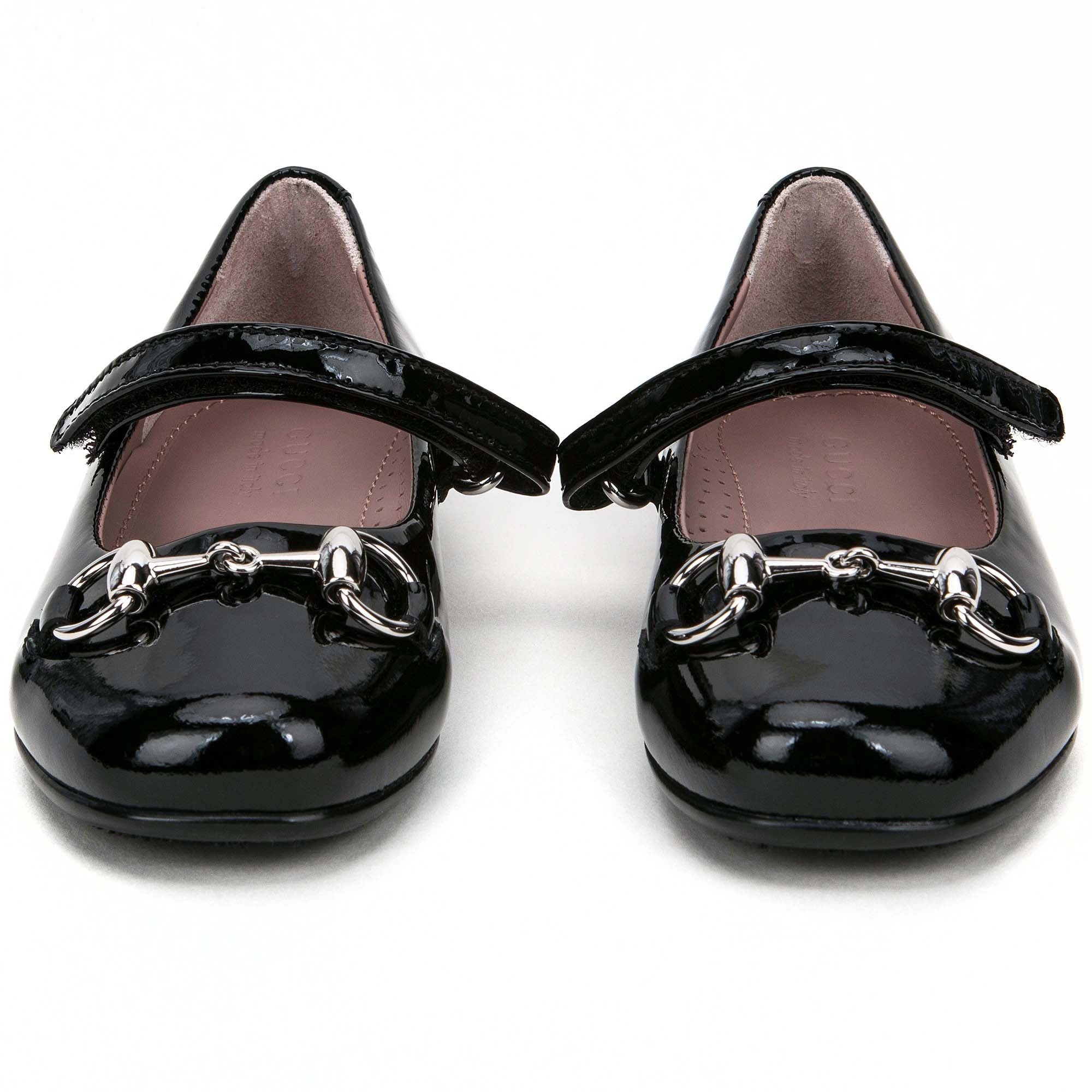 Girls Black Patent Leather Horsebit Shoes