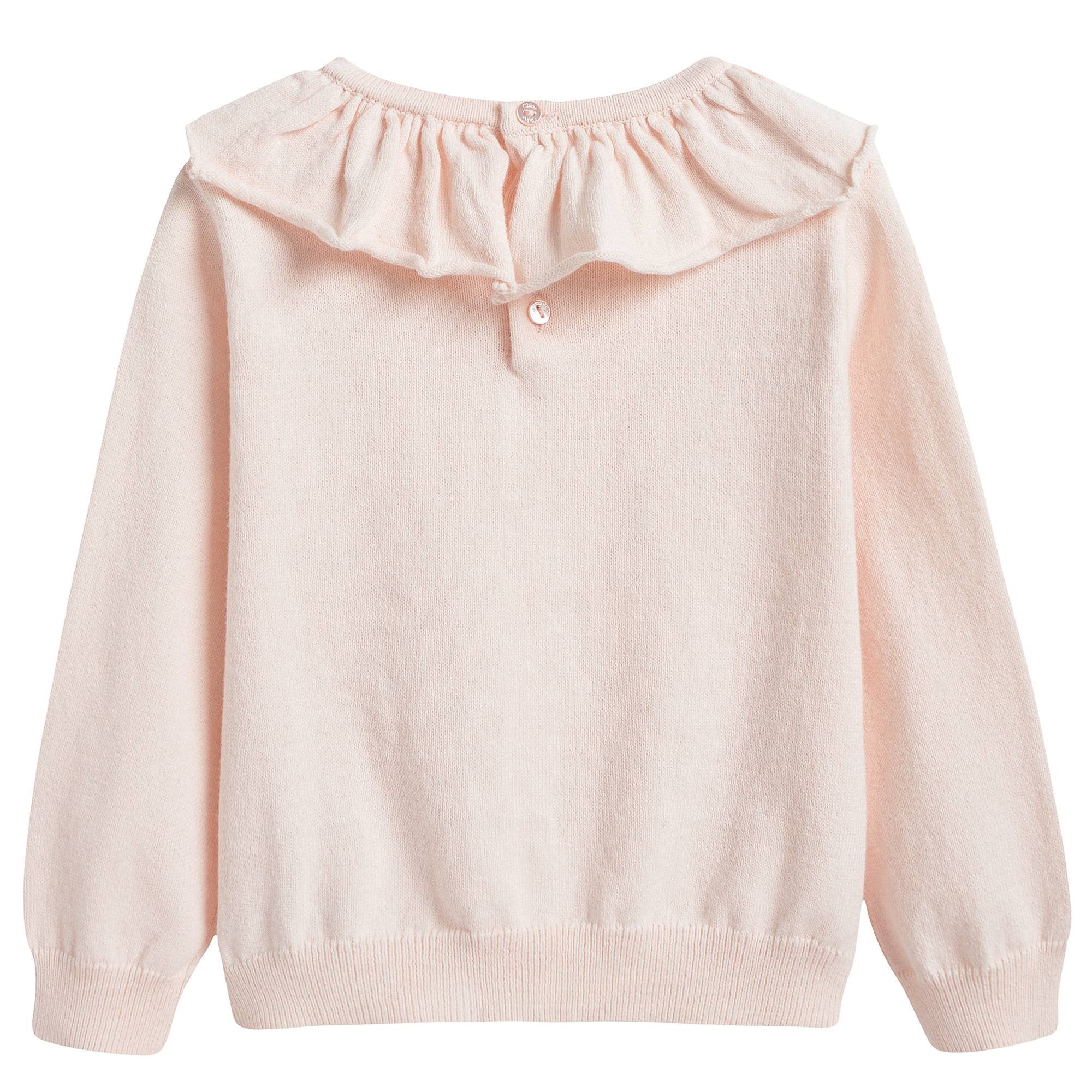 Girls Pink Cotton Sweater With Ruffle