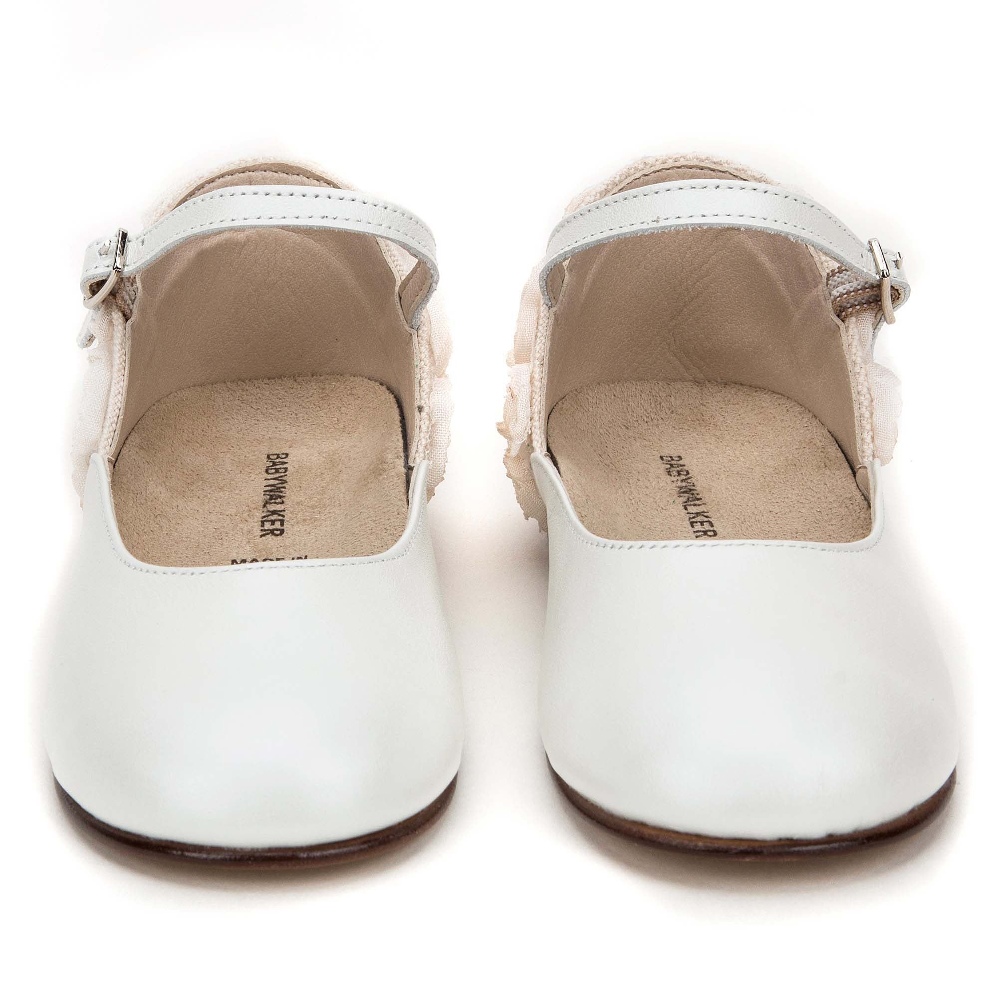 Girls Ivory Chiffon Flowers Embellished Heel Leather Ballerinas