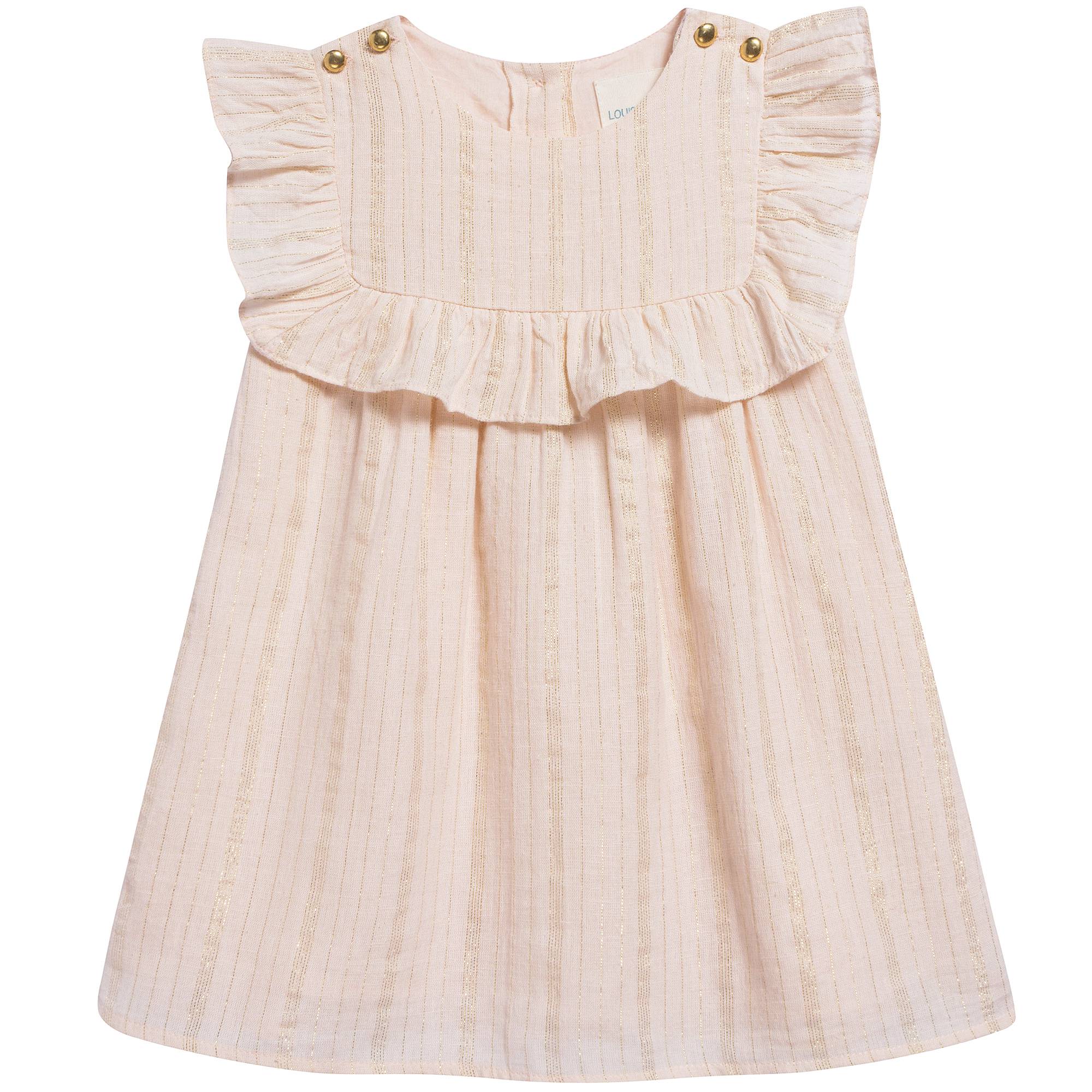 Baby Girls Light Pink "Gold lurex stripes" Cotton Dress