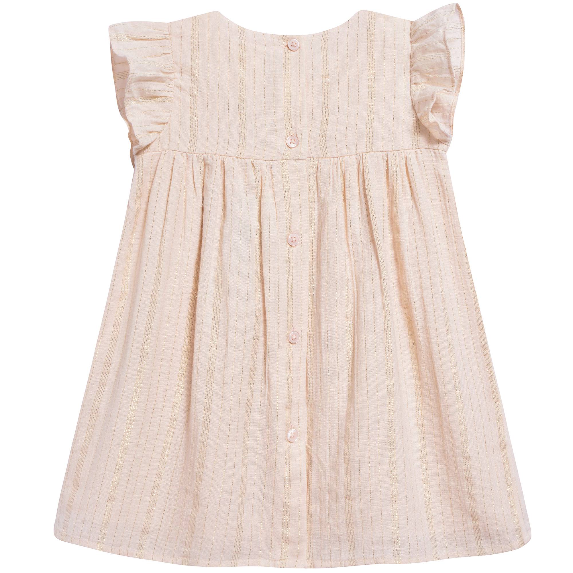 Baby Girls Light Pink "Gold lurex stripes" Cotton Dress