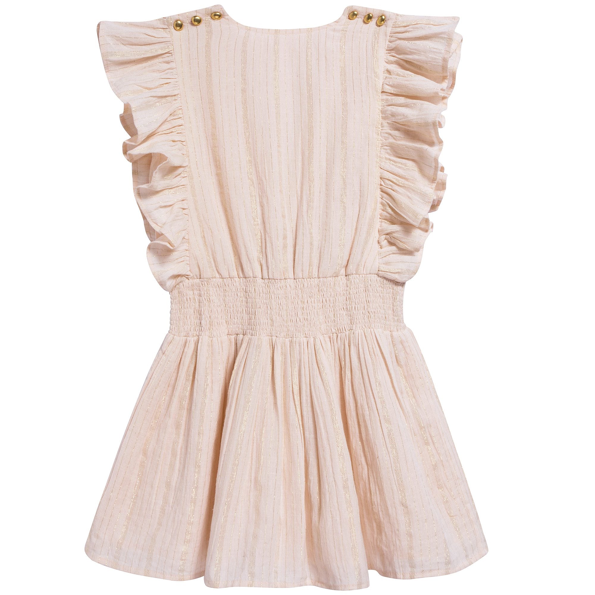 Girls Light Pink Gold Lurex Stripes Cotton Dress