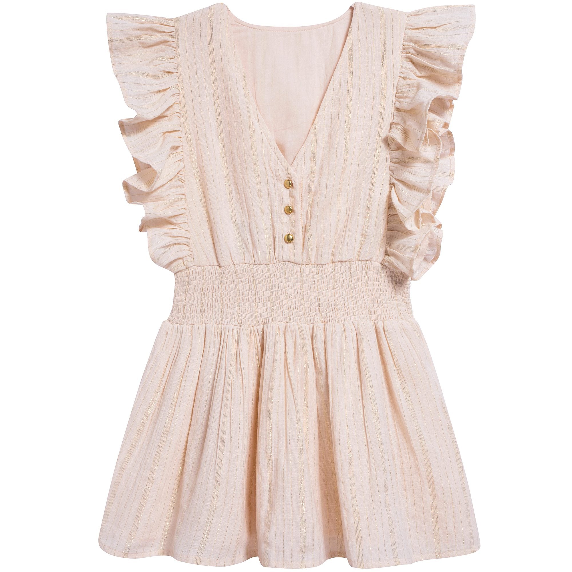 Girls Light Pink Gold Lurex Stripes Cotton Dress