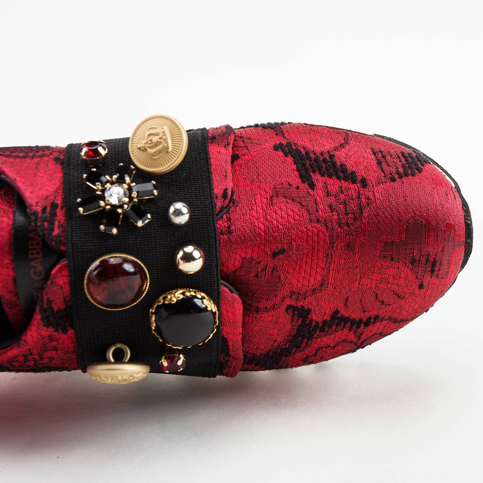 Girls Red & Black Slip-on Sneakers With Swarovski Rhinestones