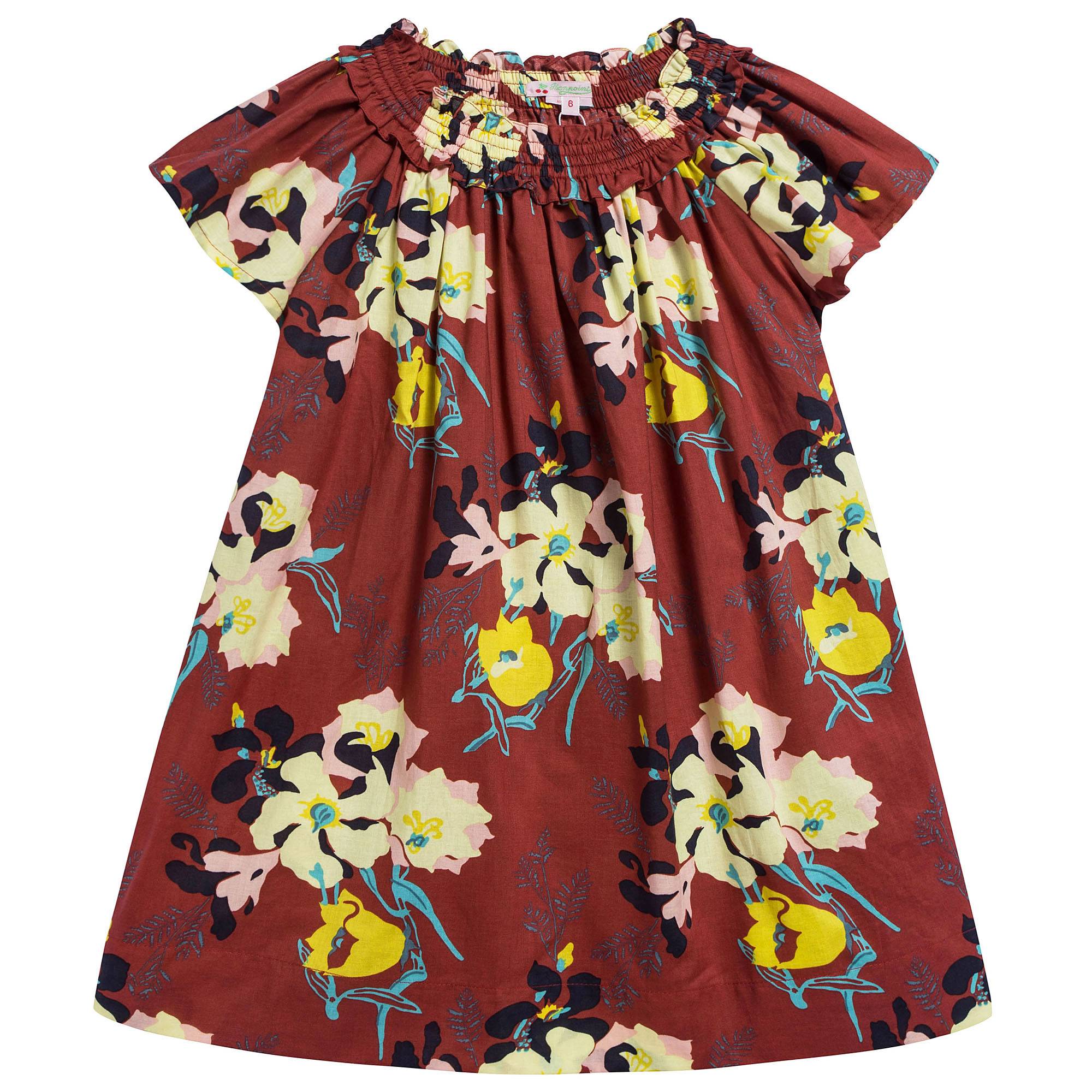 女童暗红色印花连衣裙