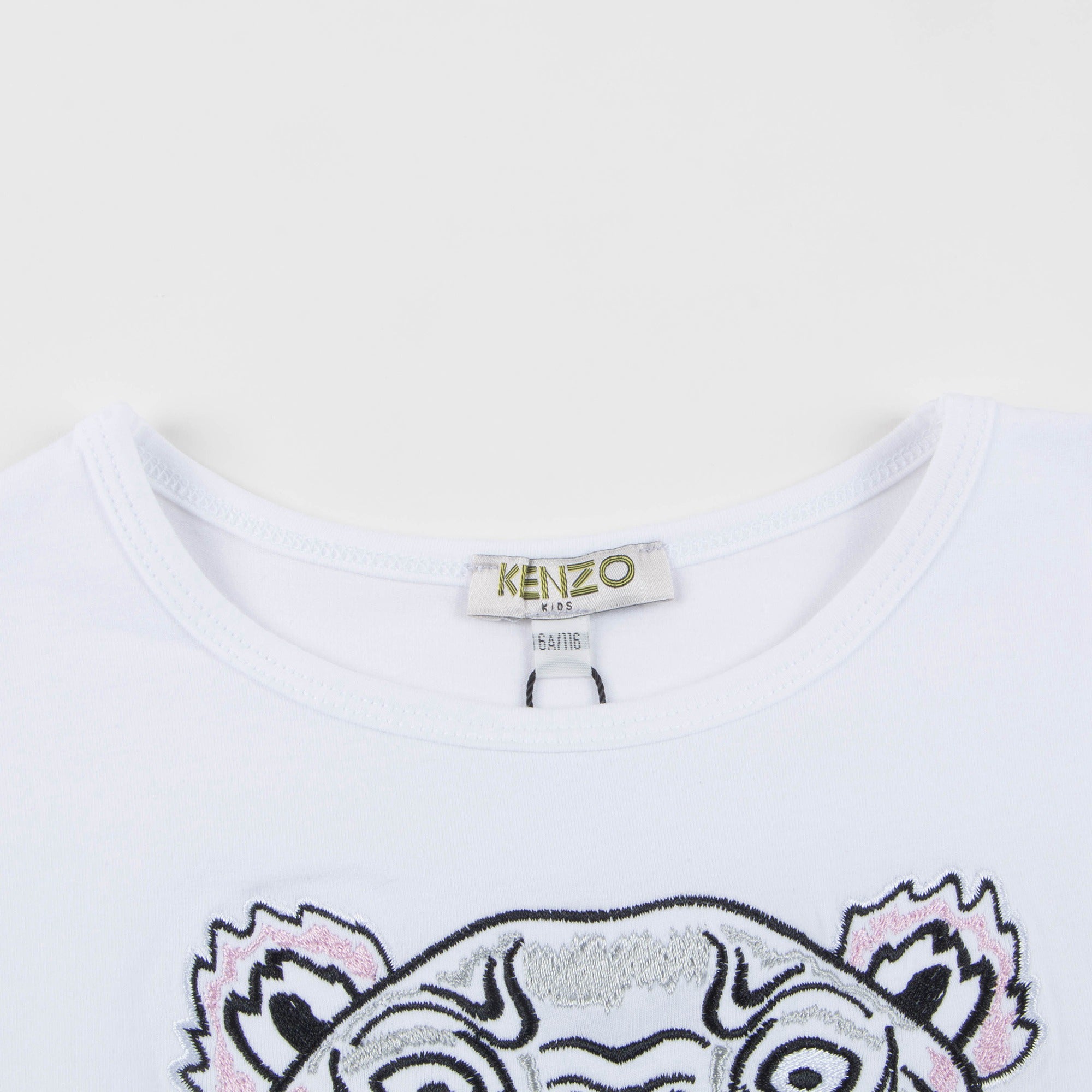 Girls White Tiger Printed Cotton T-shirt