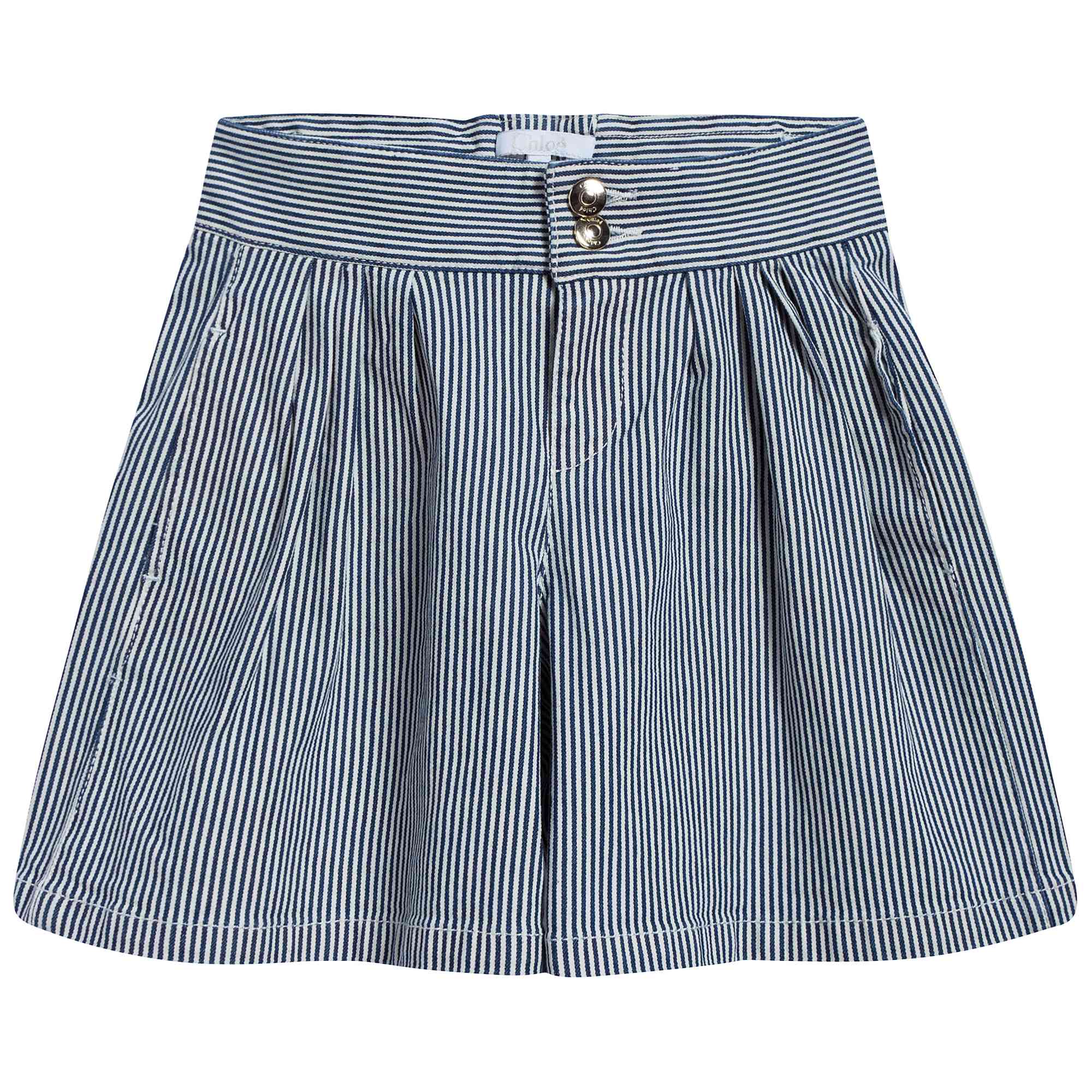 Girls Blue Striped Cotton Shorts