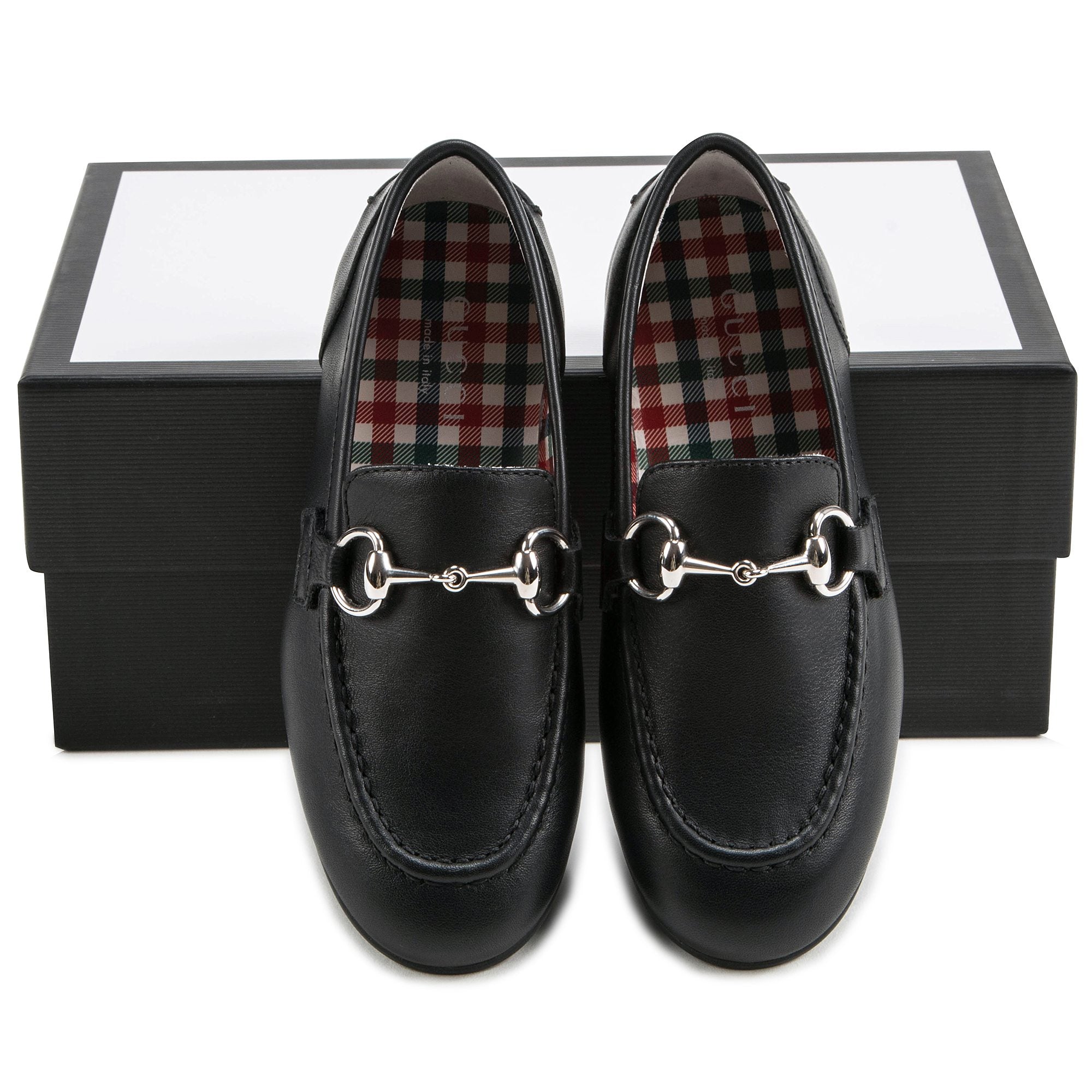 Girls Black Leather Horsebit Loafers
