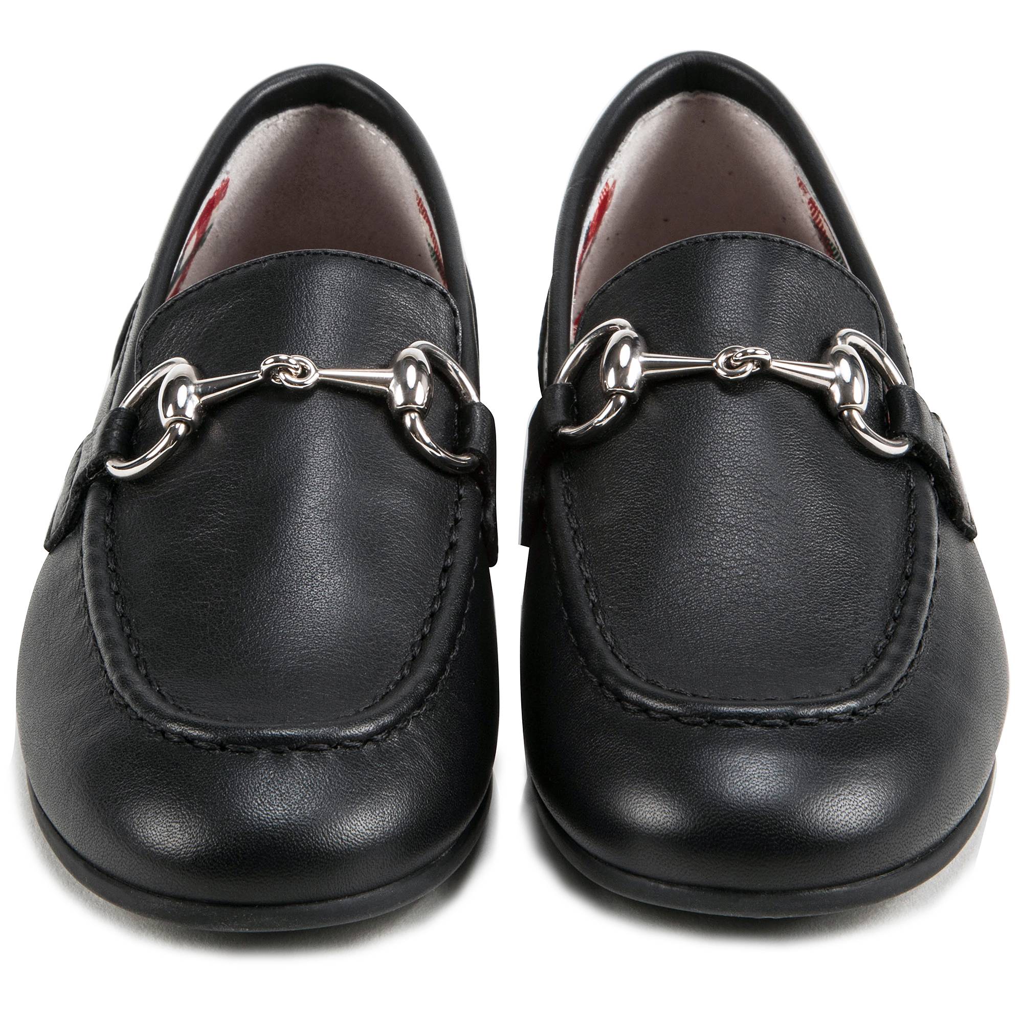 Girls Black Leather Horsebit Loafers