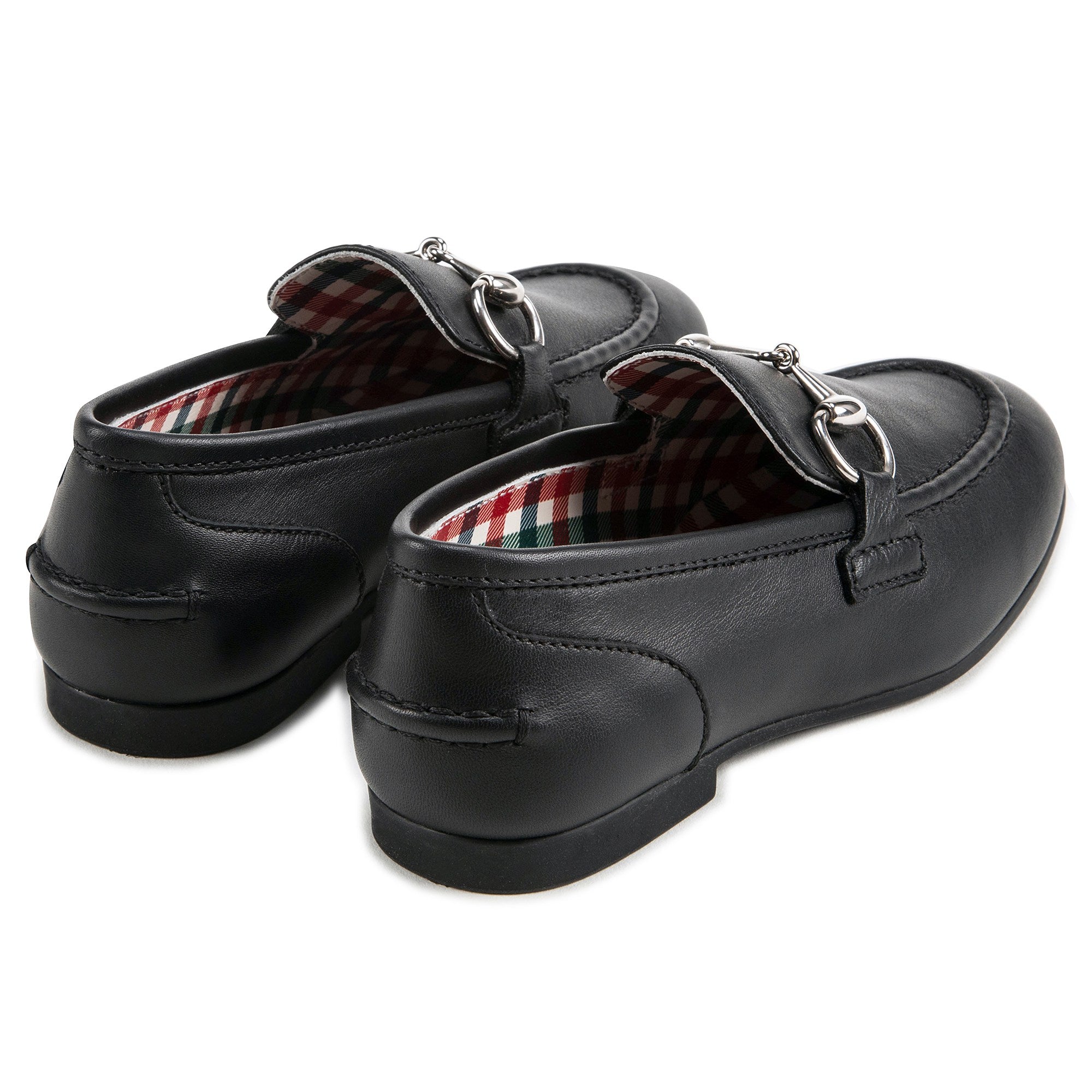 Girls Black Leather Horsebit Loafers