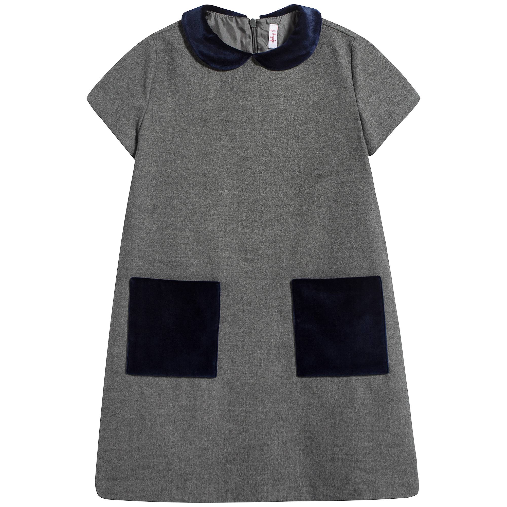 Girls Grey & Blue Collar Dress
