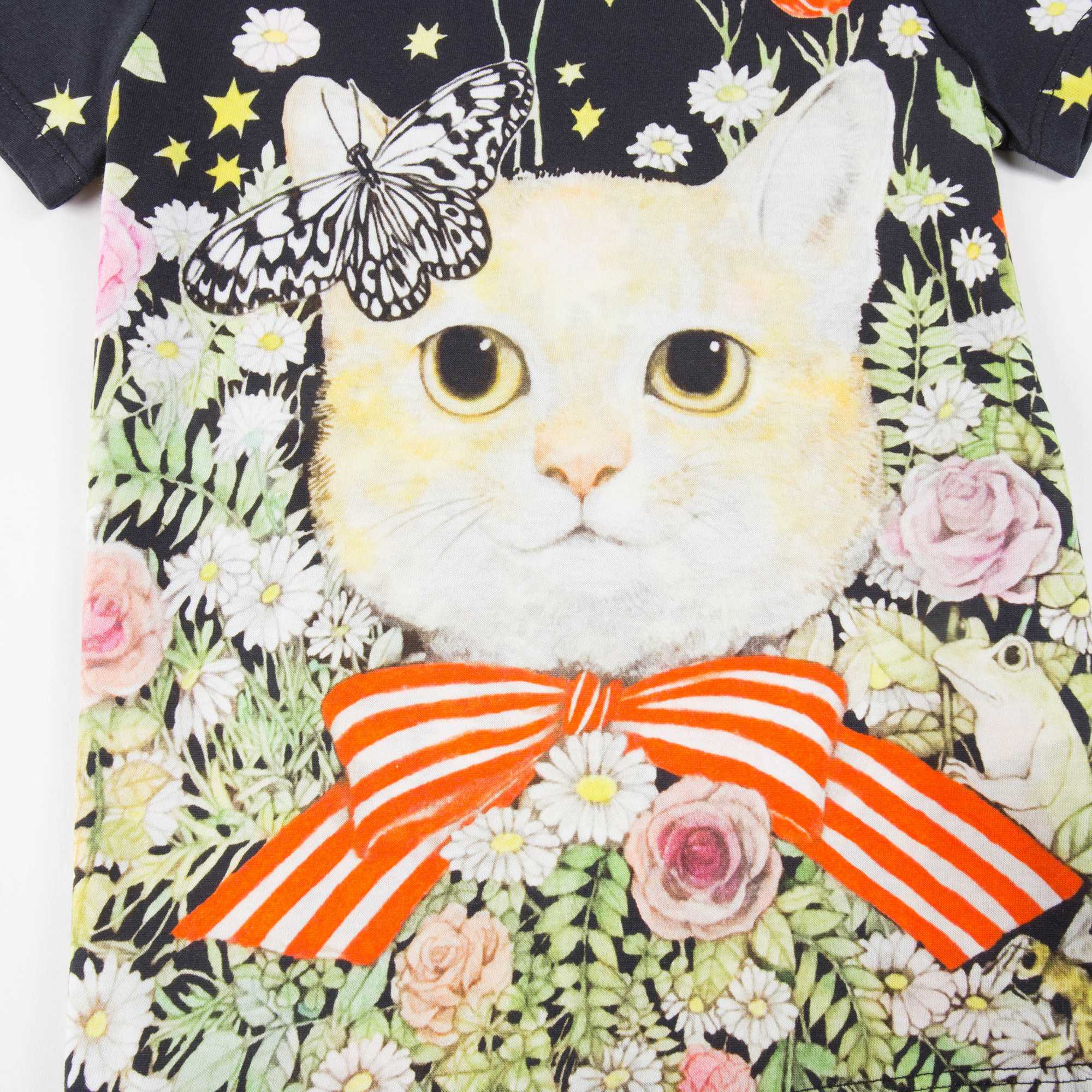 Girls Black Multicolor Cat T-shirt