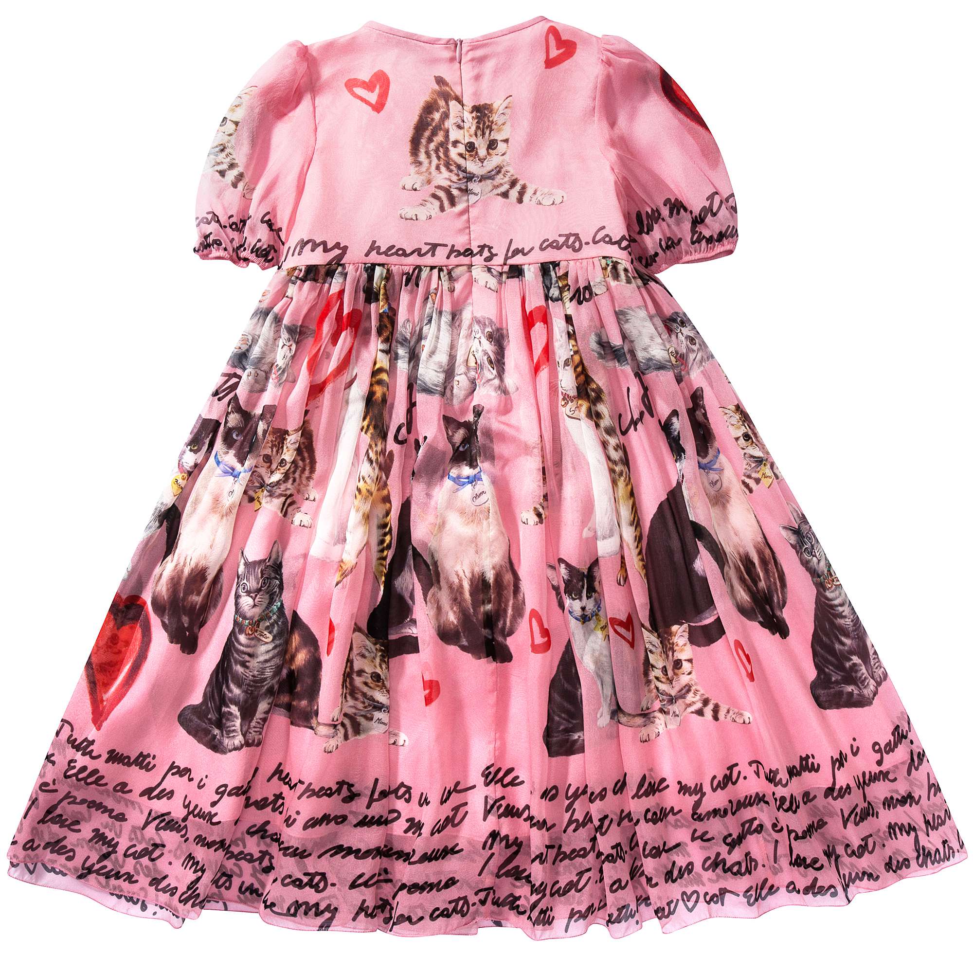 Baby Girls Pink Cat Printed Silk Dress