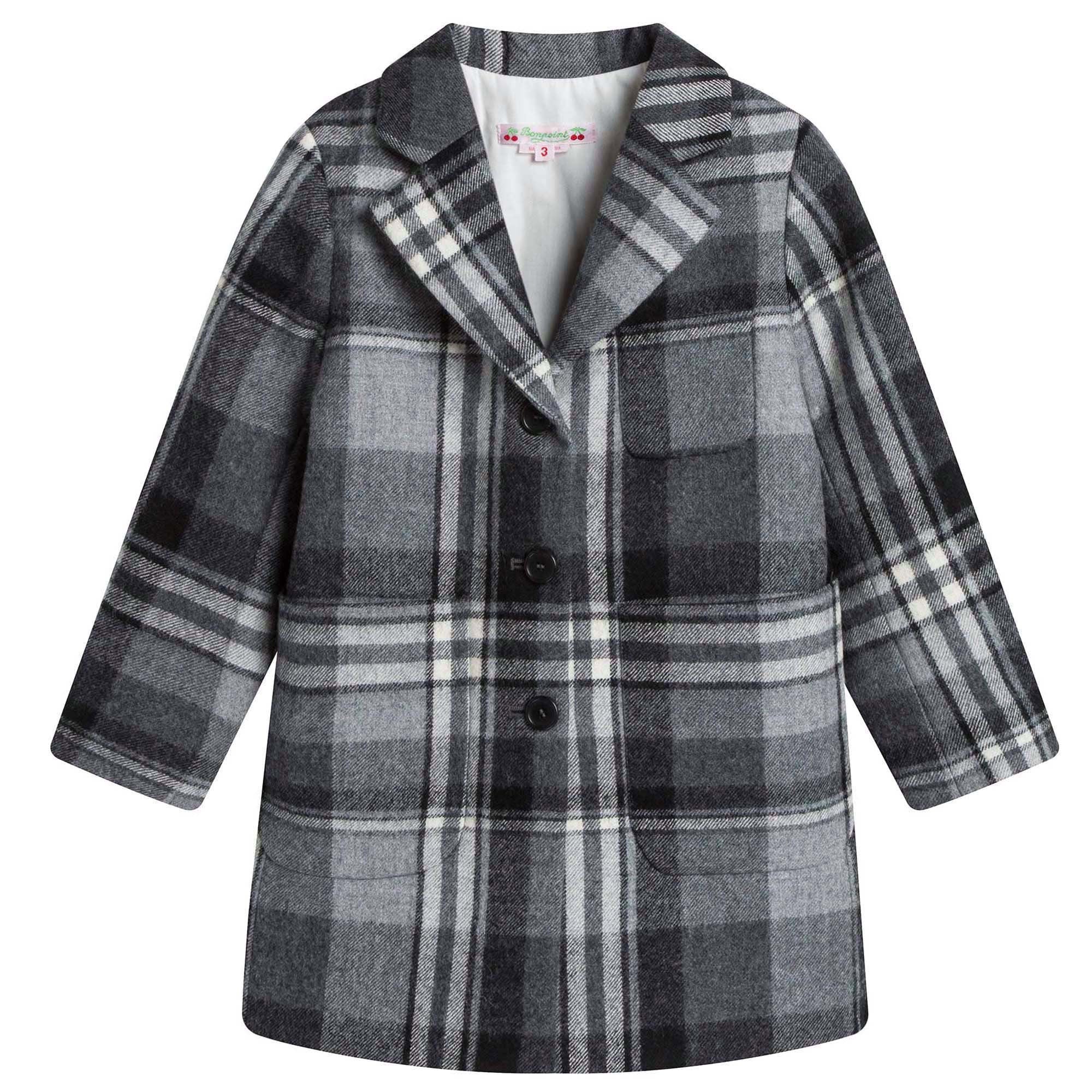 Girls Dark Grey Check Wool Coat - CÉMAROSE | Children's Fashion Store - 1