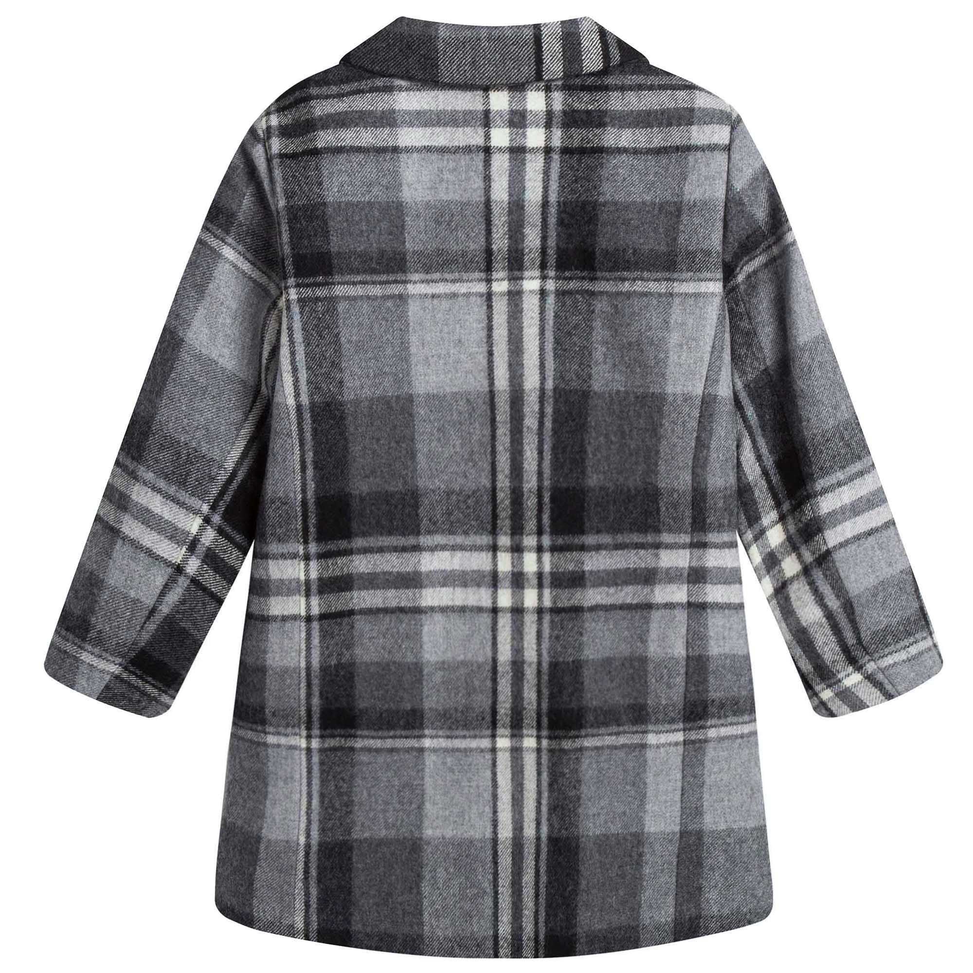 Girls Dark Grey Check Wool Coat - CÉMAROSE | Children's Fashion Store - 2